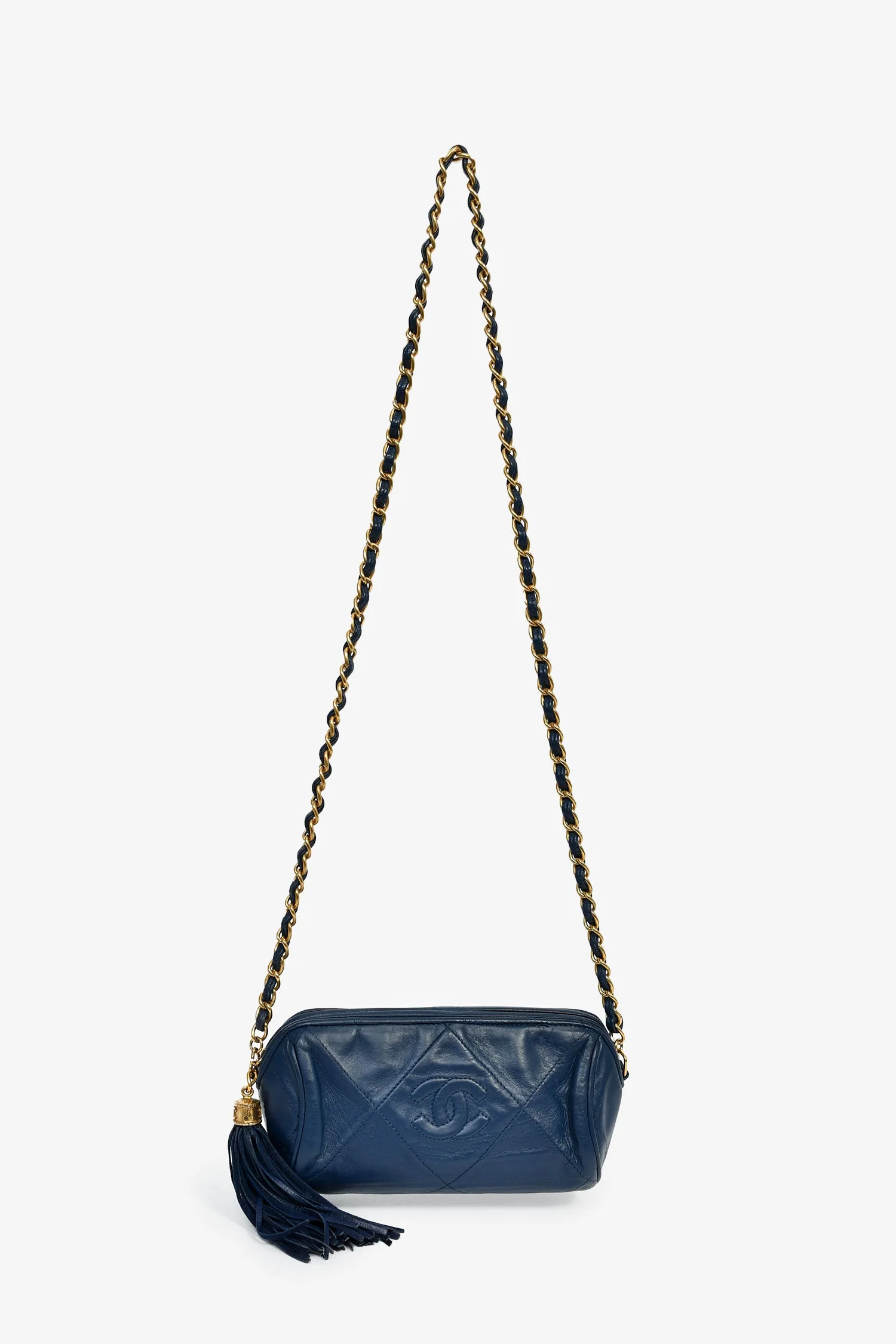 Pre-Loved Chanel™ 1986-88 Navy Lambskin Leather Tassel CC Mini Barrel Bag Mini GHW - Image 7
