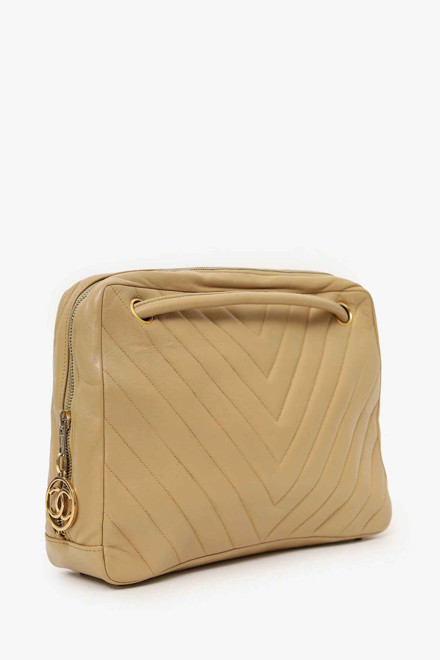 Pre-Loved Chanel™ 1989-91 Beige Lambskin Chevron Shoulder Bag - Image 2