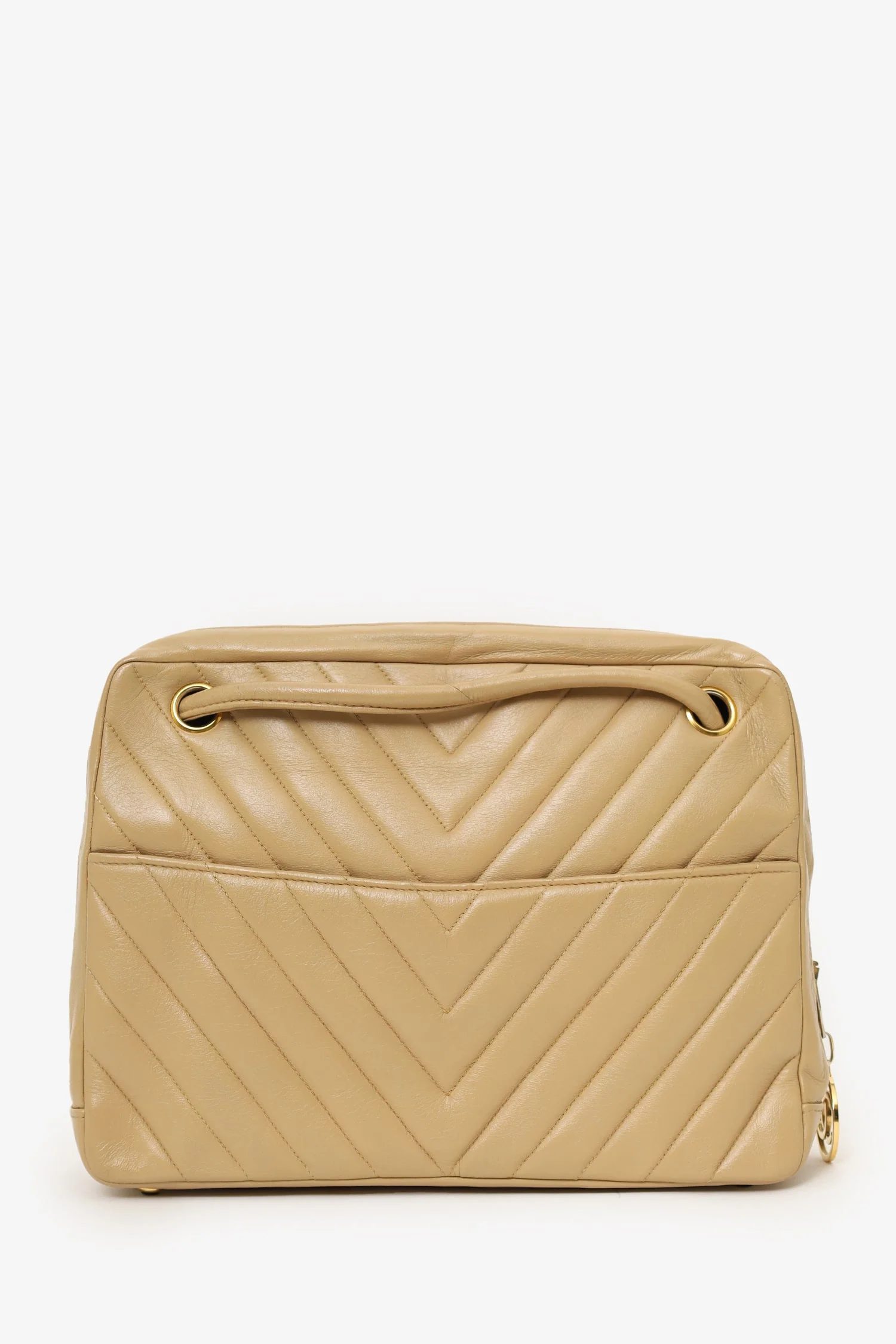 Pre-Loved Chanel™ 1989-91 Beige Lambskin Chevron Shoulder Bag - Image 3