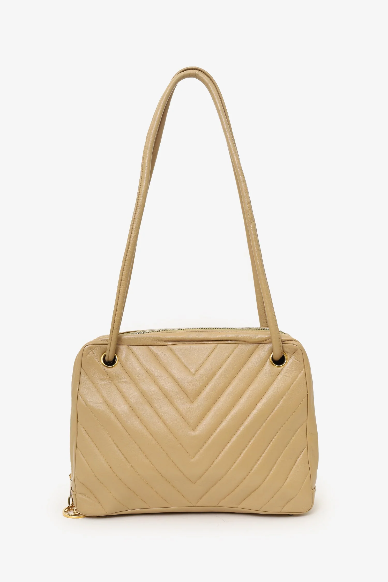 Pre-Loved Chanel™ 1989-91 Beige Lambskin Chevron Shoulder Bag - Image 7