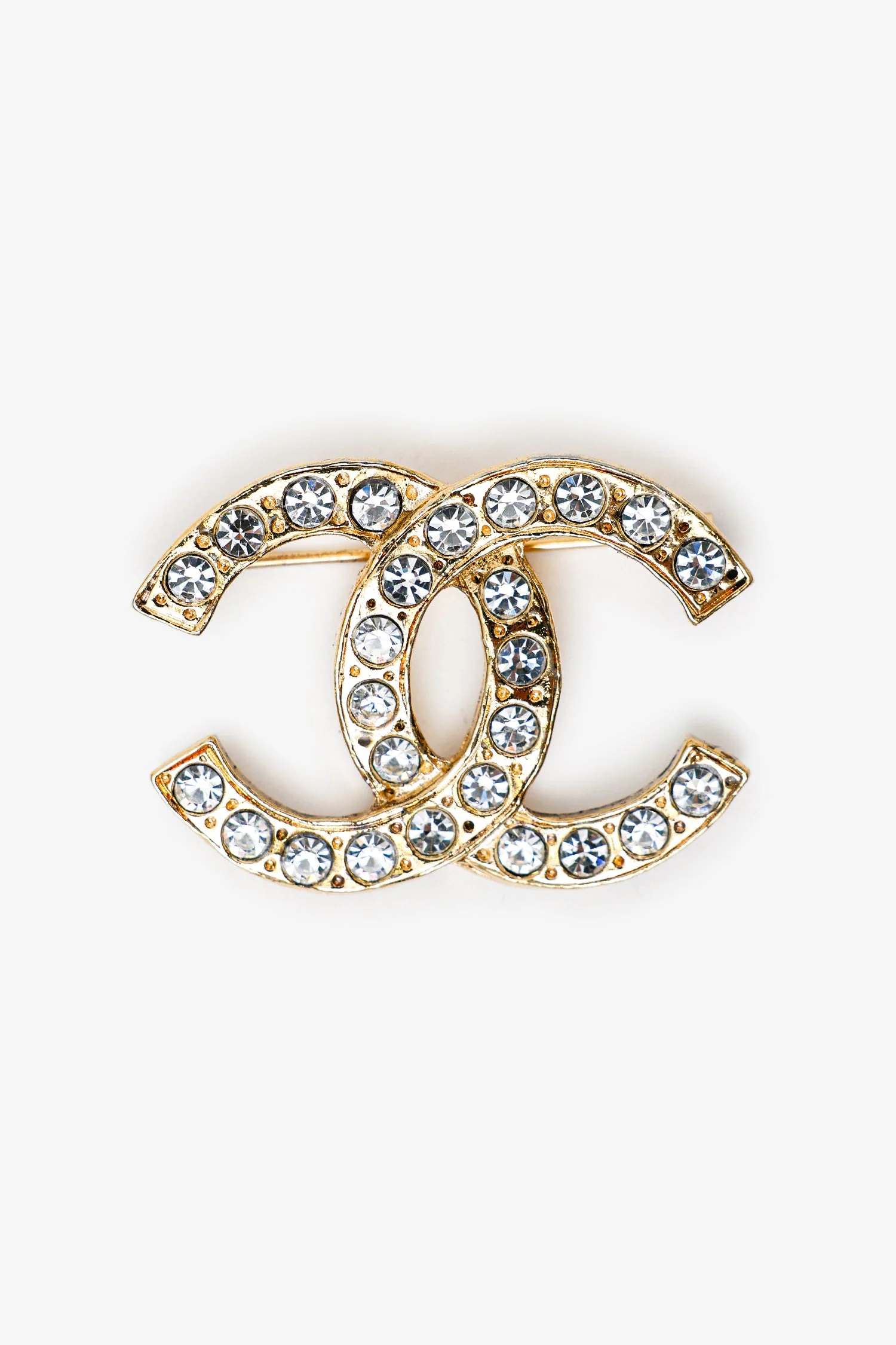Pre-Loved Chanel™ 1990-2000 Gold Tone CC Rhinestone Embellished Brooch