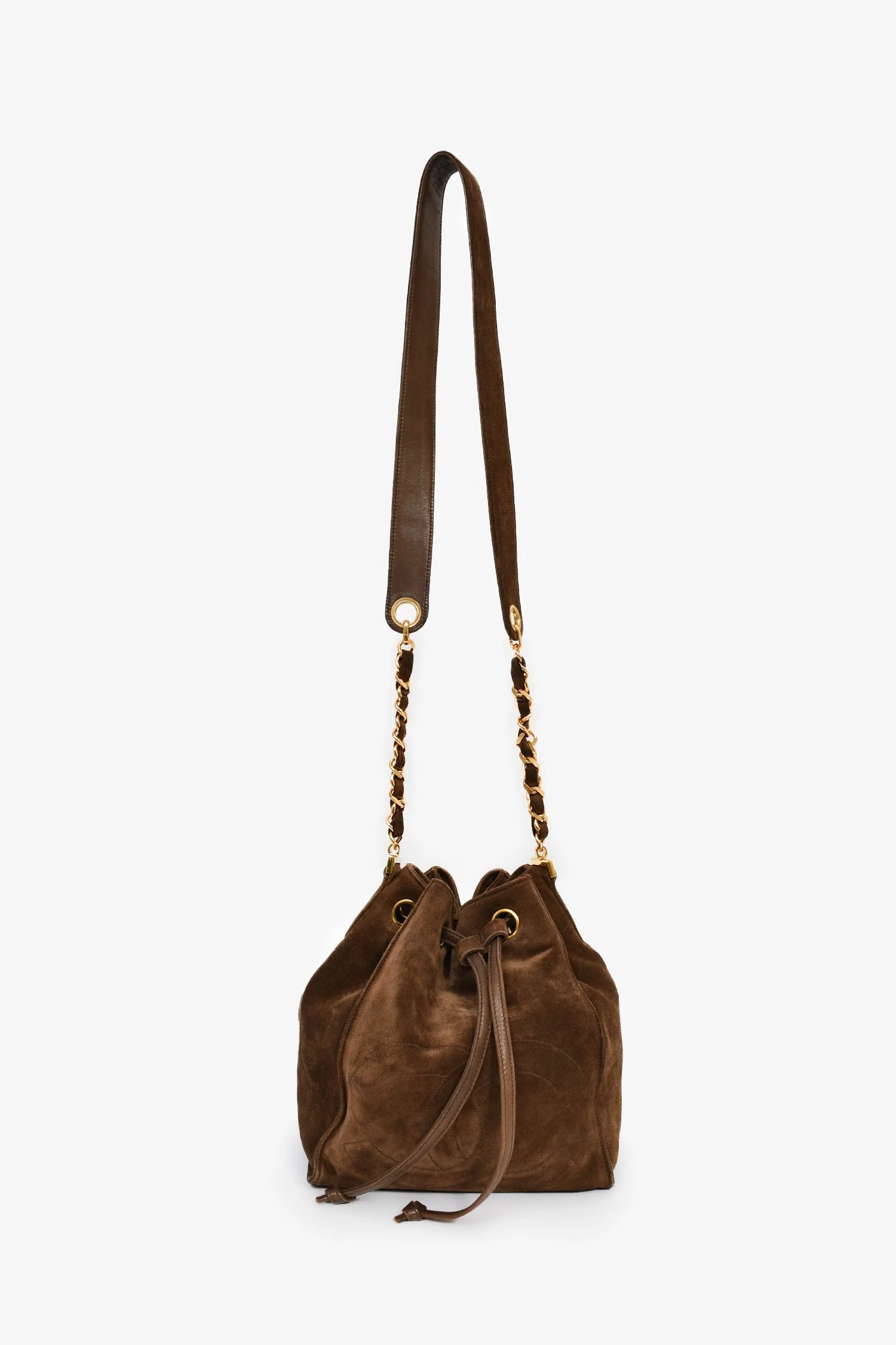Pre-Loved Chanel™ 1994-96 Brown Suede Timeless Drawstring Bucket Bag - Image 7