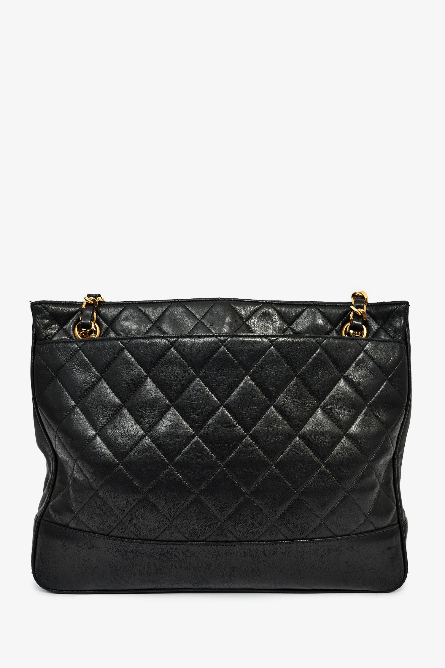 Pre-Loved Chanel™ 1994-96 Vintage Black Lambskin Quilted Chain Interlocking CC Charm Tote Bag - Image 2