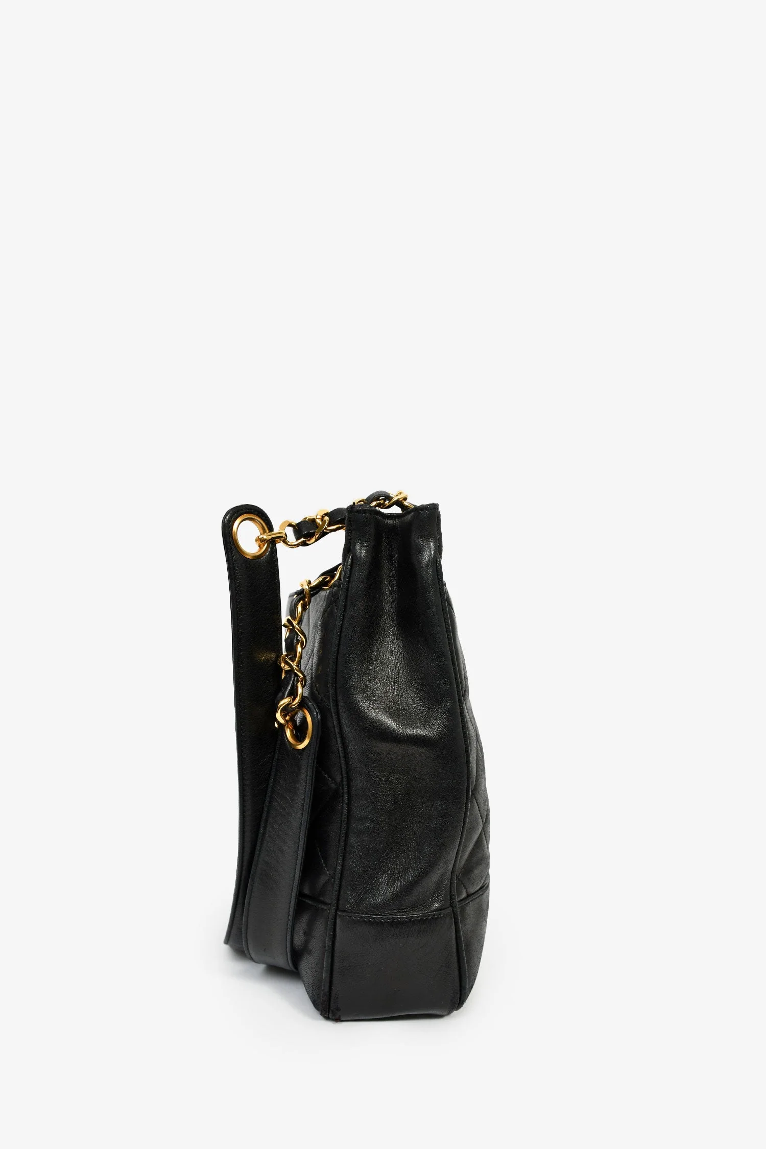 Pre-Loved Chanel™ 1994-96 Vintage Black Lambskin Quilted Chain Interlocking CC Charm Tote Bag - Image 3