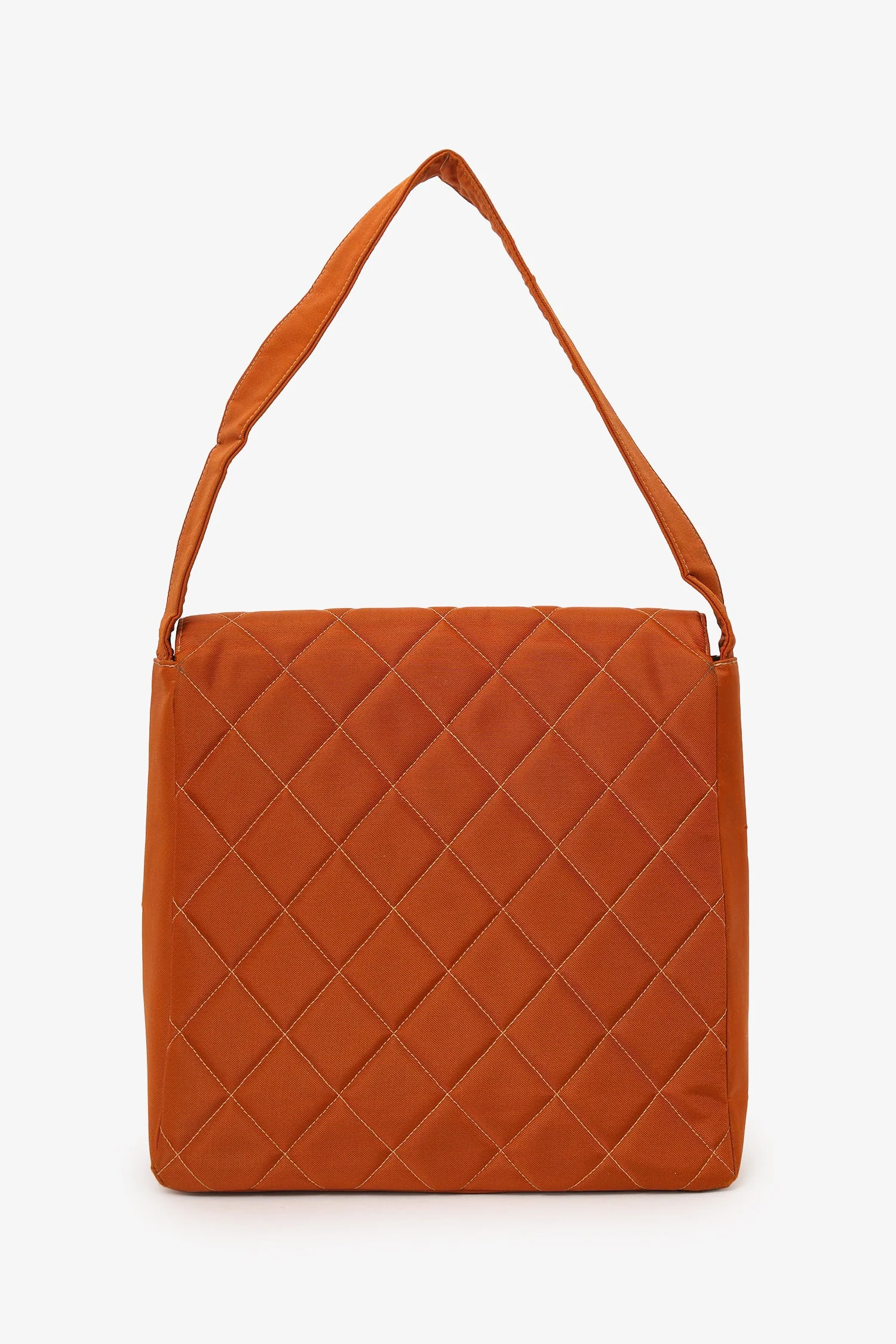 Pre-Loved Chanel™ 1996-97 Orange Nylon Quilted Two Pocket Shoulder Bag - Image 2