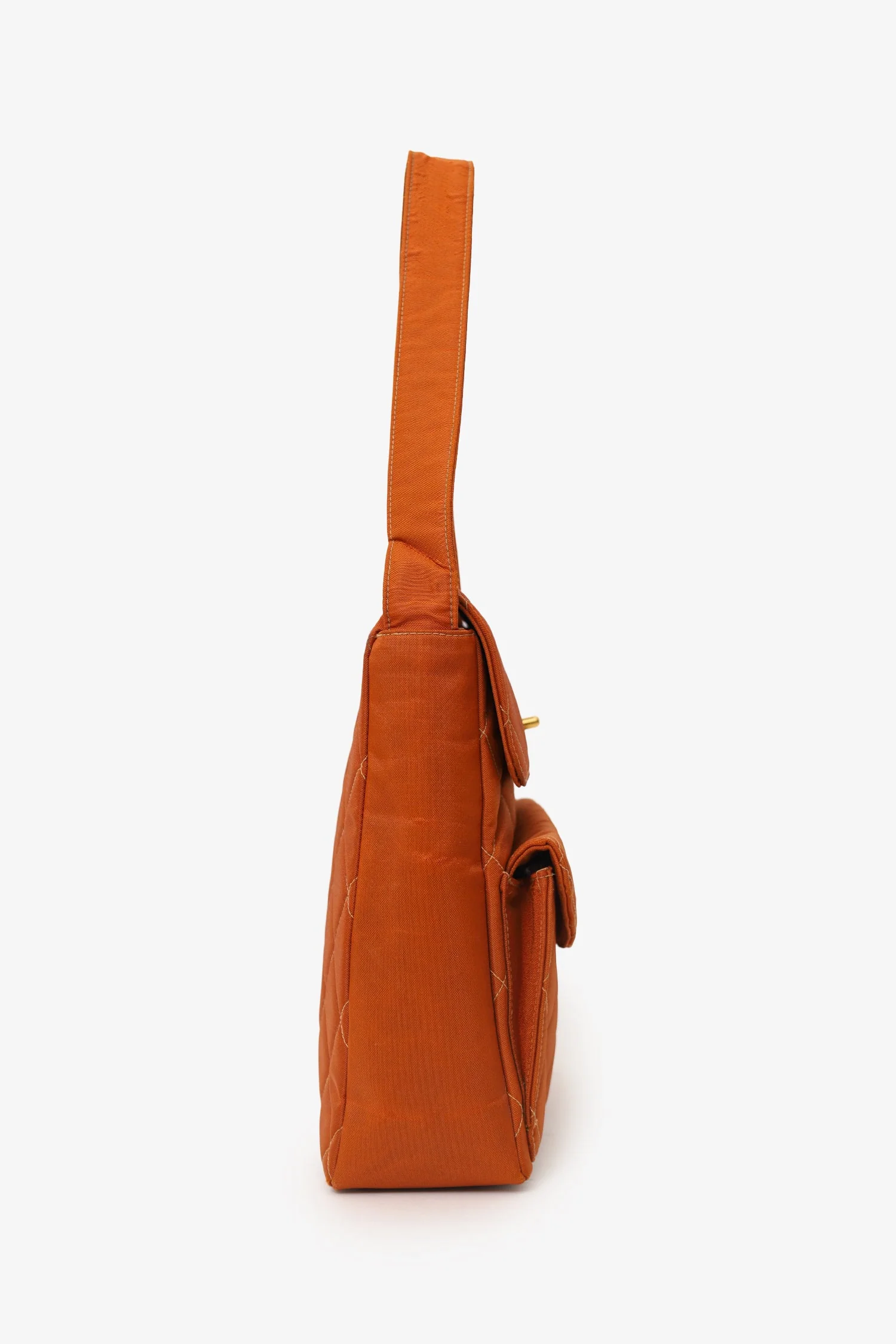 Pre-Loved Chanel™ 1996-97 Orange Nylon Quilted Two Pocket Shoulder Bag - Image 3