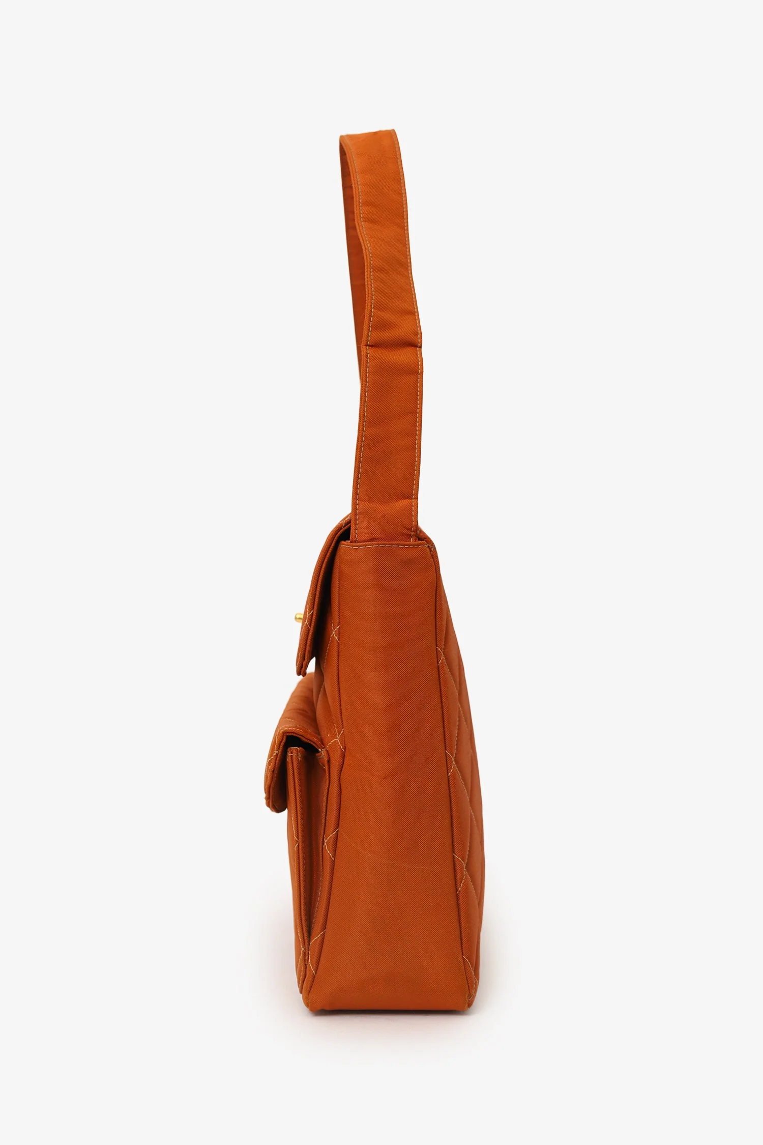Pre-Loved Chanel™ 1996-97 Orange Nylon Quilted Two Pocket Shoulder Bag - Image 4