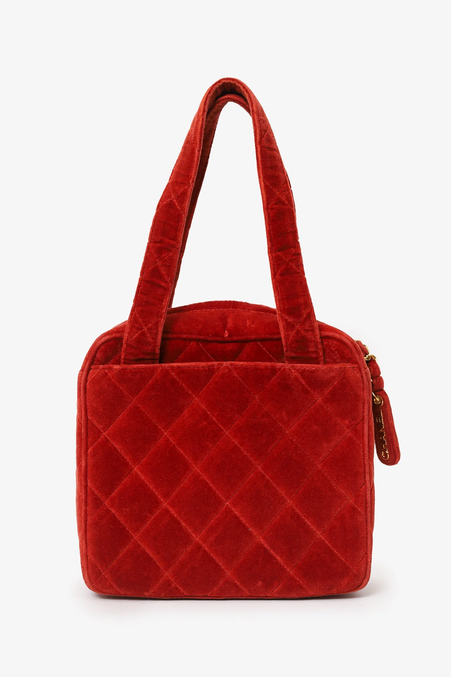 Pre-Loved Chanel™ 1996-97 Red Velvet Quilted Mini Square Tote Bag - Image 3