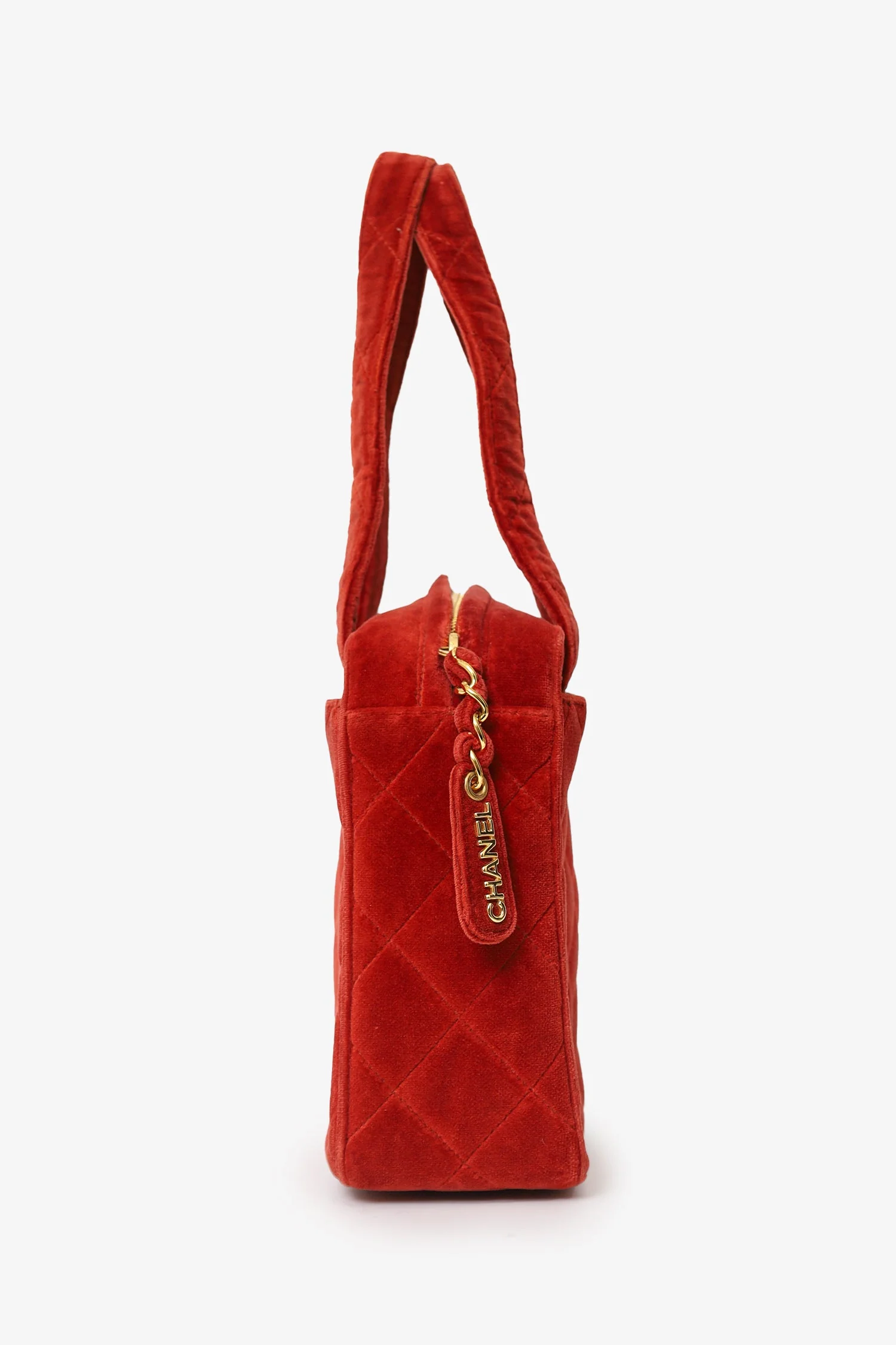 Pre-Loved Chanel™ 1996-97 Red Velvet Quilted Mini Square Tote Bag - Image 4