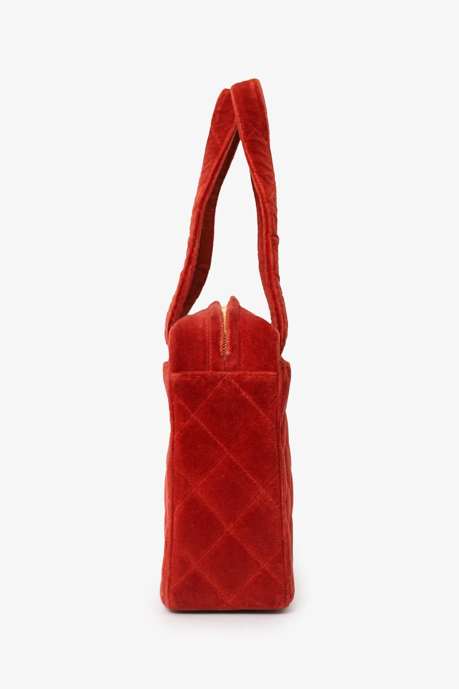 Pre-Loved Chanel™ 1996-97 Red Velvet Quilted Mini Square Tote Bag - Image 5