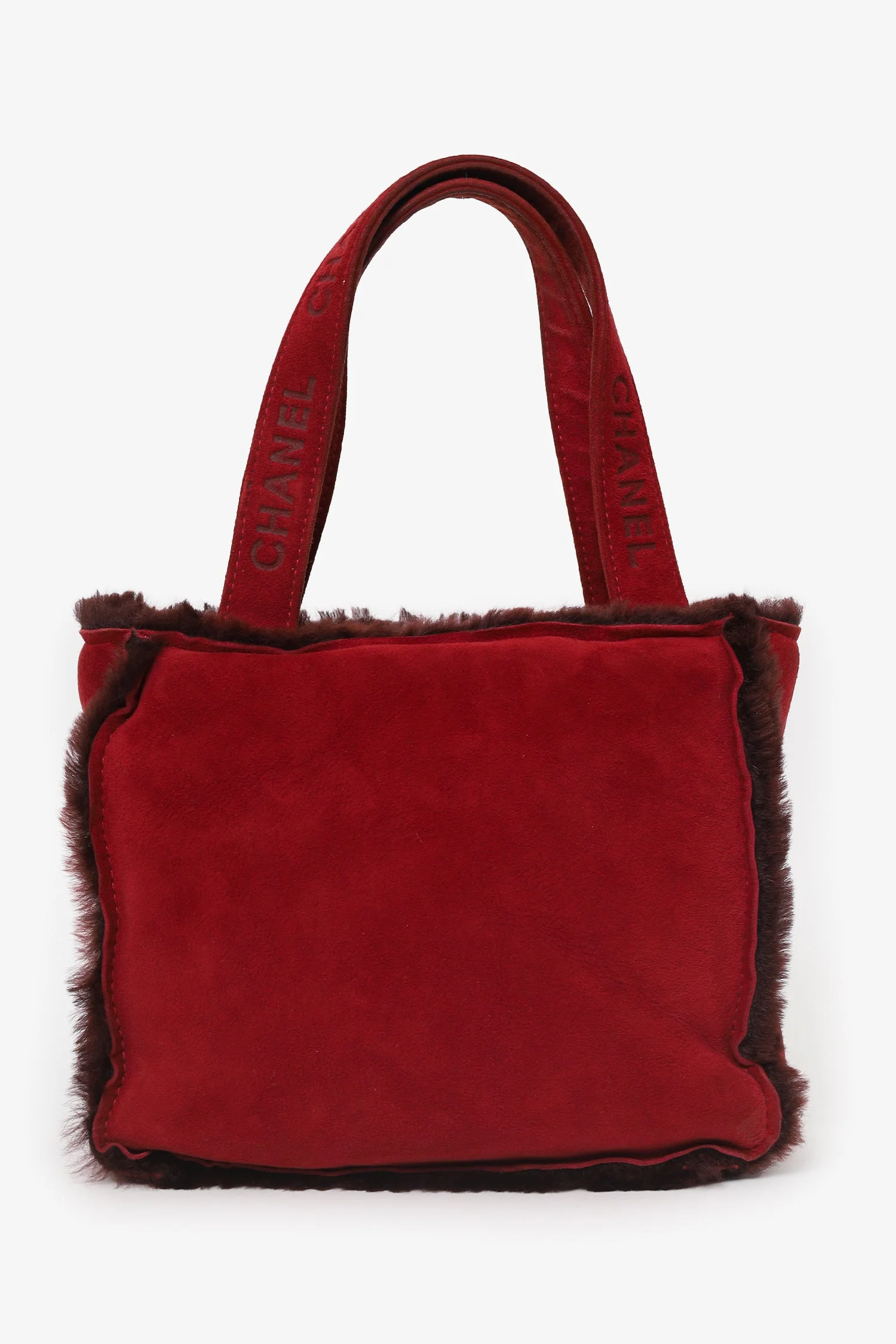 Pre-Loved Chanel™ 1997-99 Red Suede Fur Trimmed Mini Tote