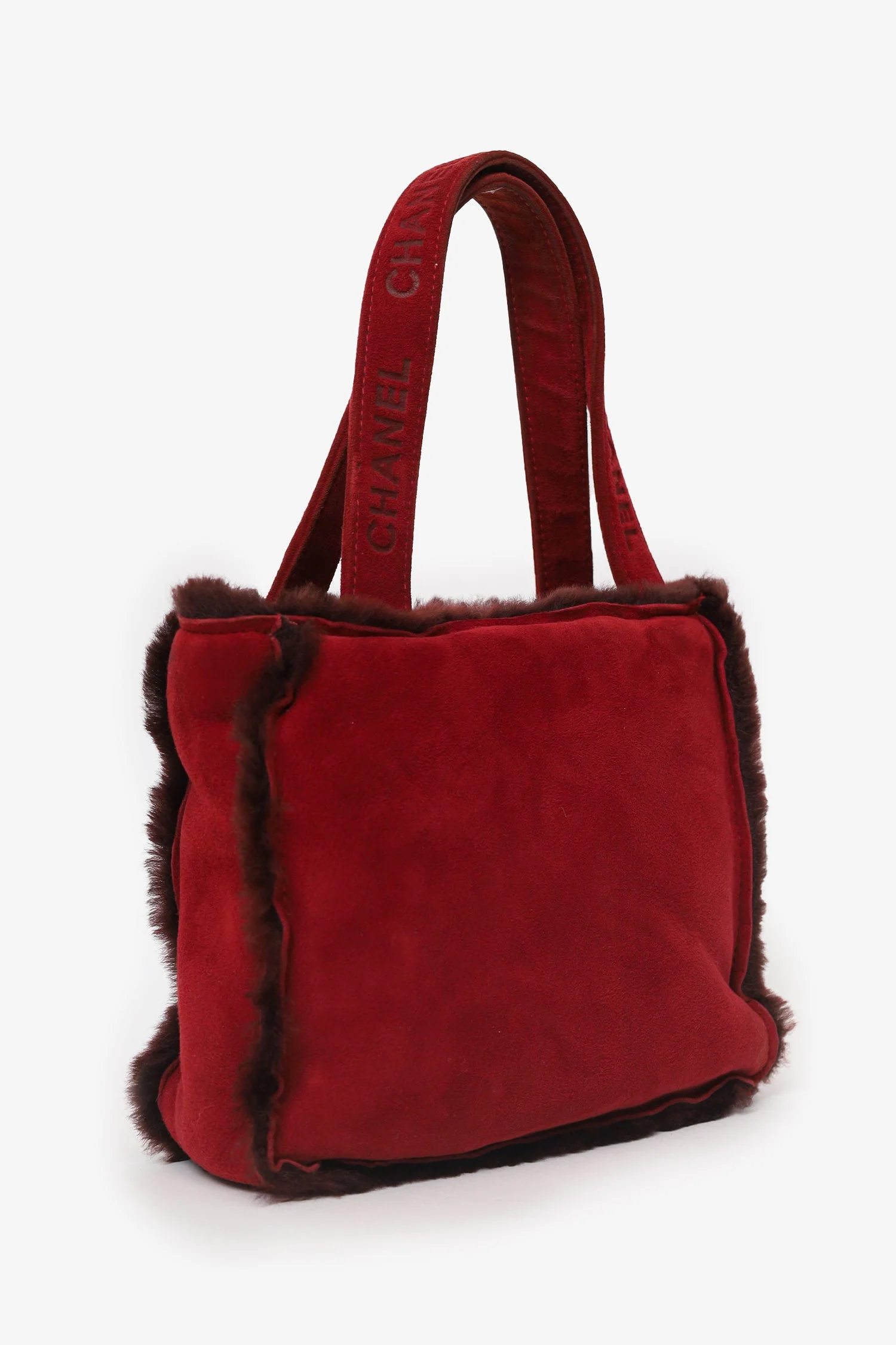 Pre-Loved Chanel™ 1997-99 Red Suede Fur Trimmed Mini Tote - Image 2