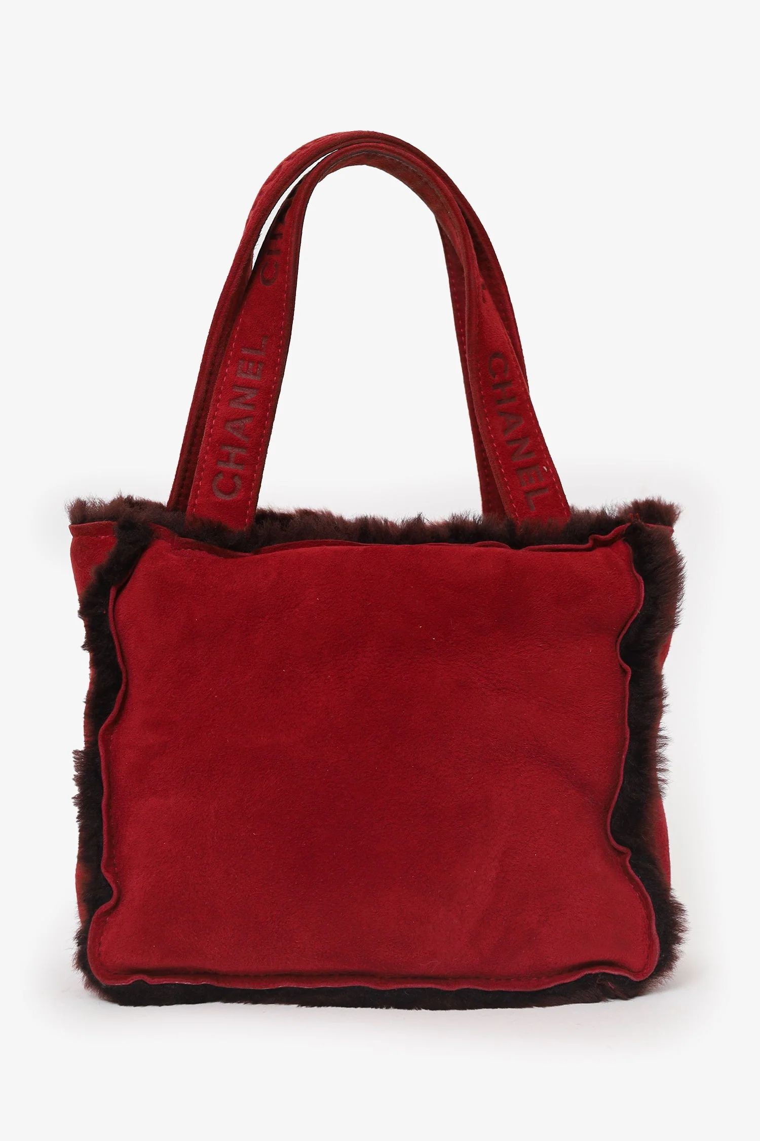 Pre-Loved Chanel™ 1997-99 Red Suede Fur Trimmed Mini Tote - Image 3