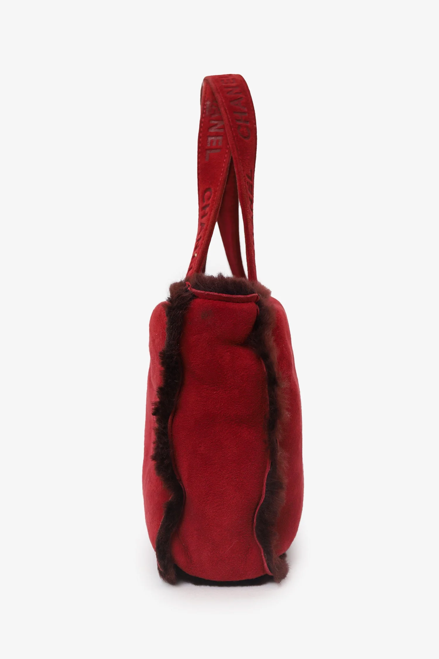 Pre-Loved Chanel™ 1997-99 Red Suede Fur Trimmed Mini Tote - Image 4