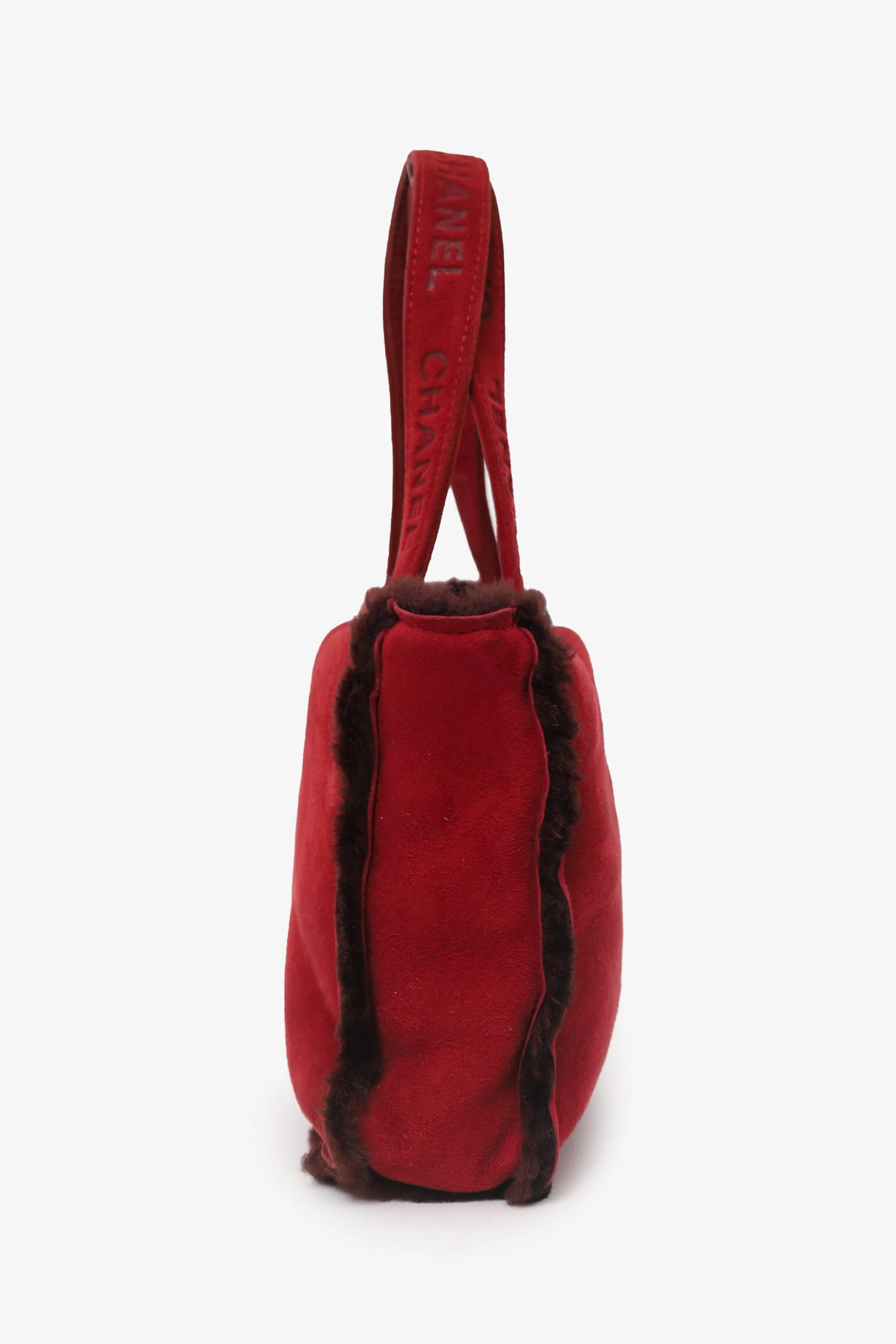 Pre-Loved Chanel™ 1997-99 Red Suede Fur Trimmed Mini Tote - Image 5