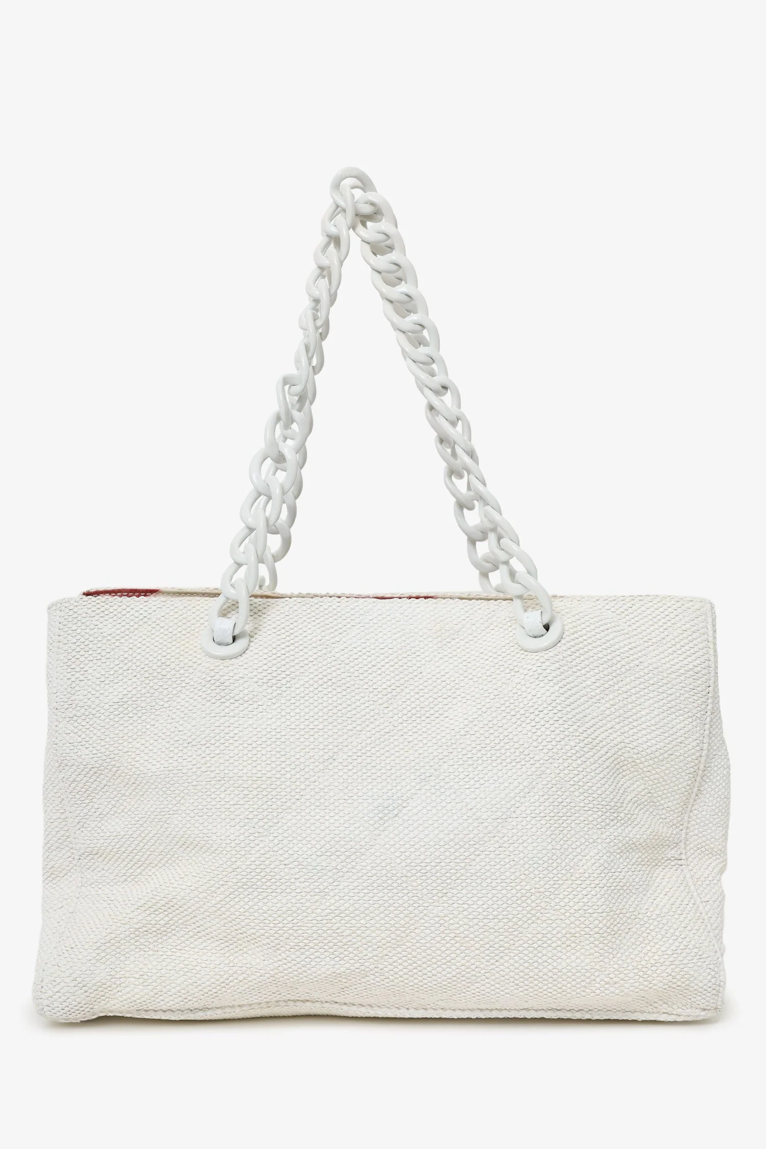 Pre-Loved Chanel™ 2000-02 White Raffia Chain Beach Tote With Pouches - Image 2