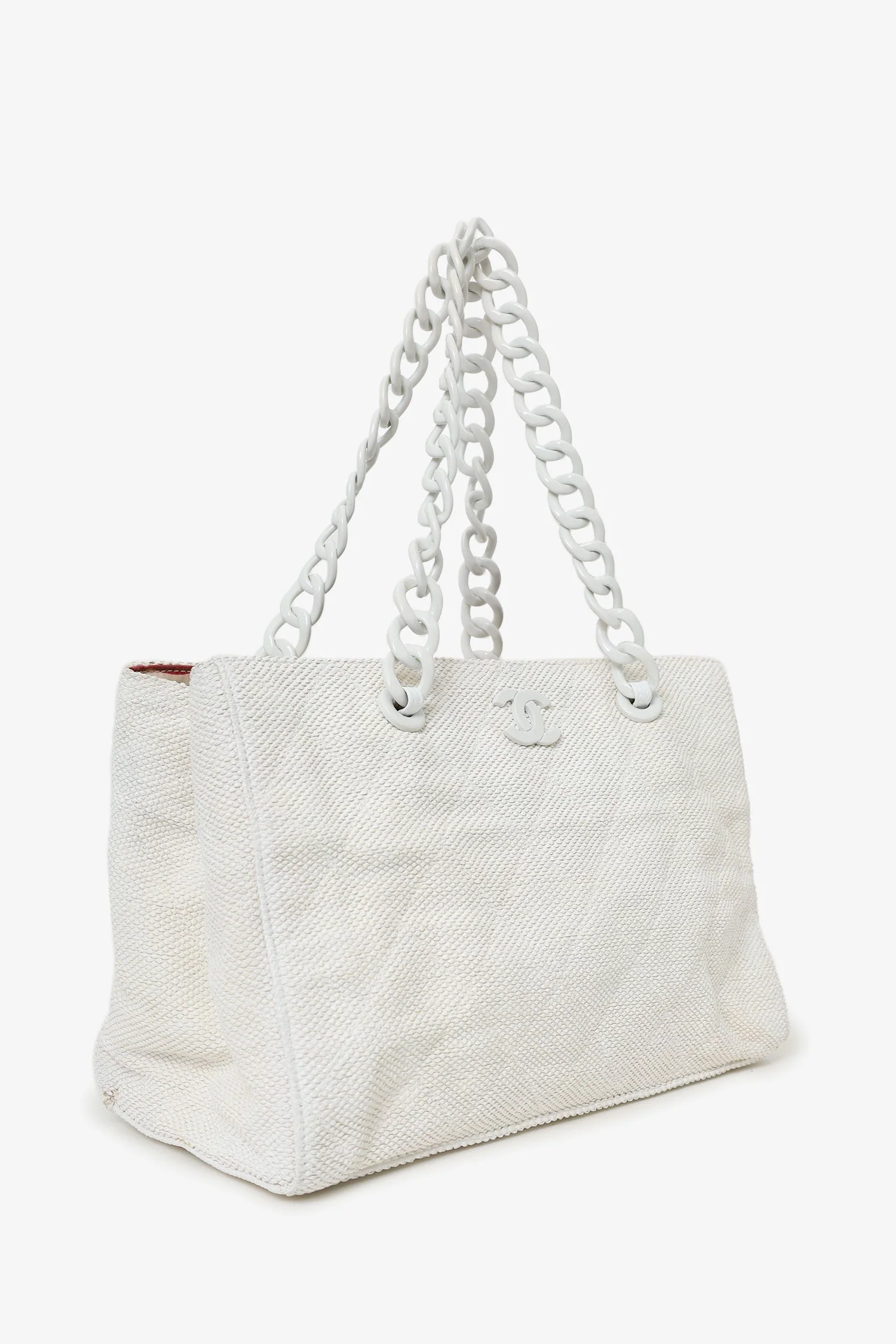 Pre-Loved Chanel™ 2000-02 White Raffia Chain Beach Tote With Pouches - Image 3