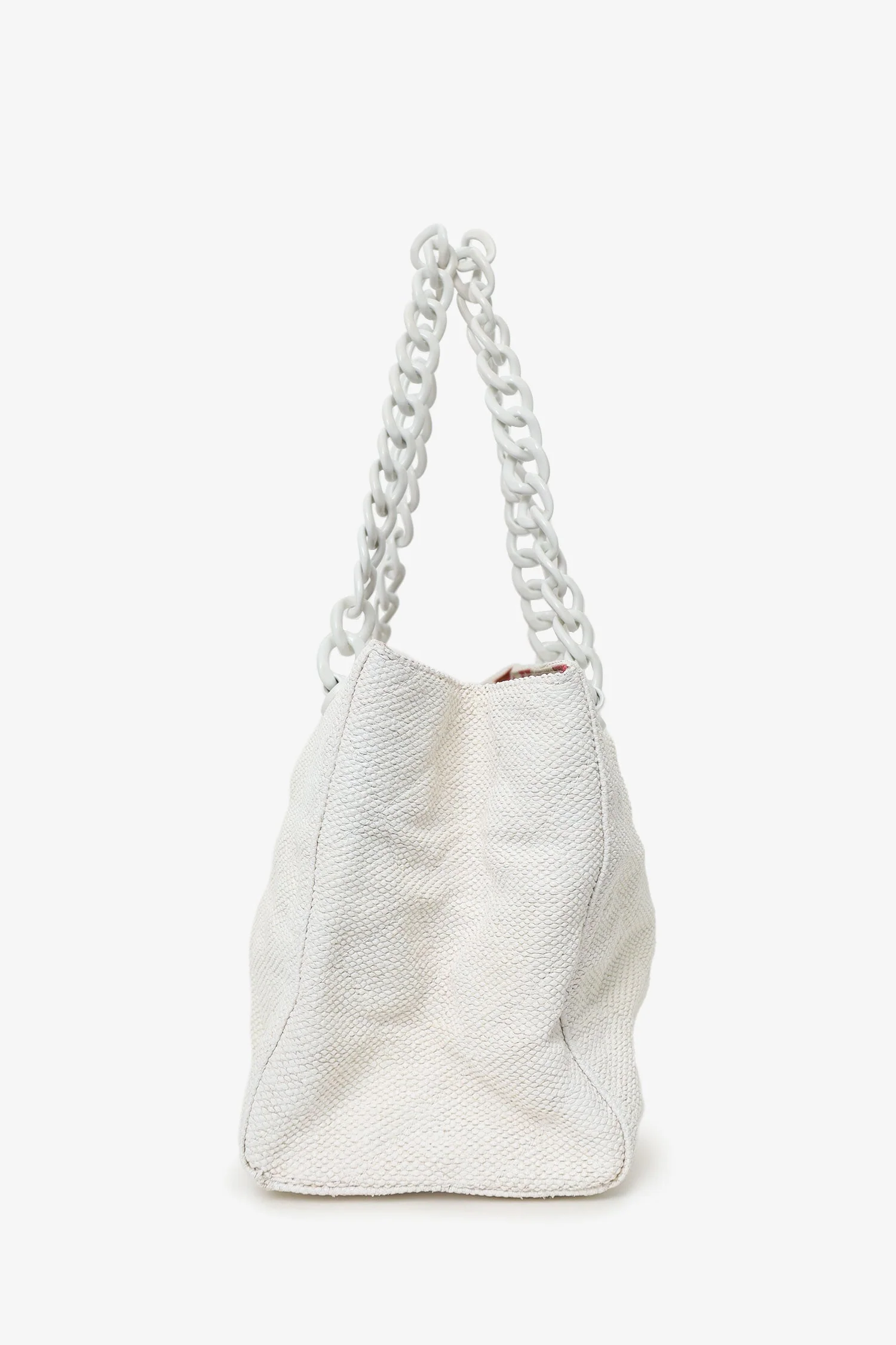 Pre-Loved Chanel™ 2000-02 White Raffia Chain Beach Tote With Pouches - Image 5
