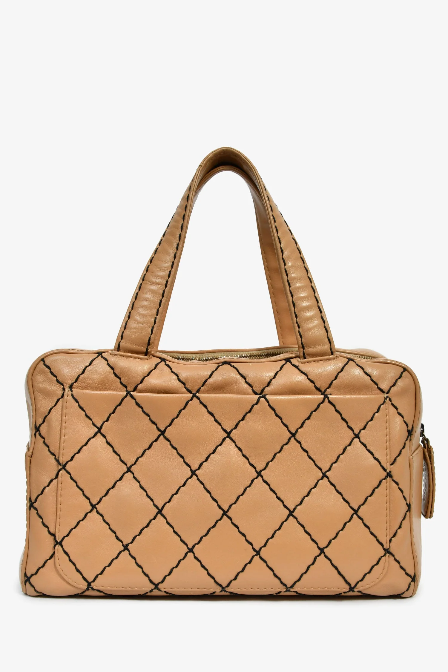 Pre-Loved Chanel™ 2000-2002 Tan Contrast Leather Medium Boston Bag - Image 2