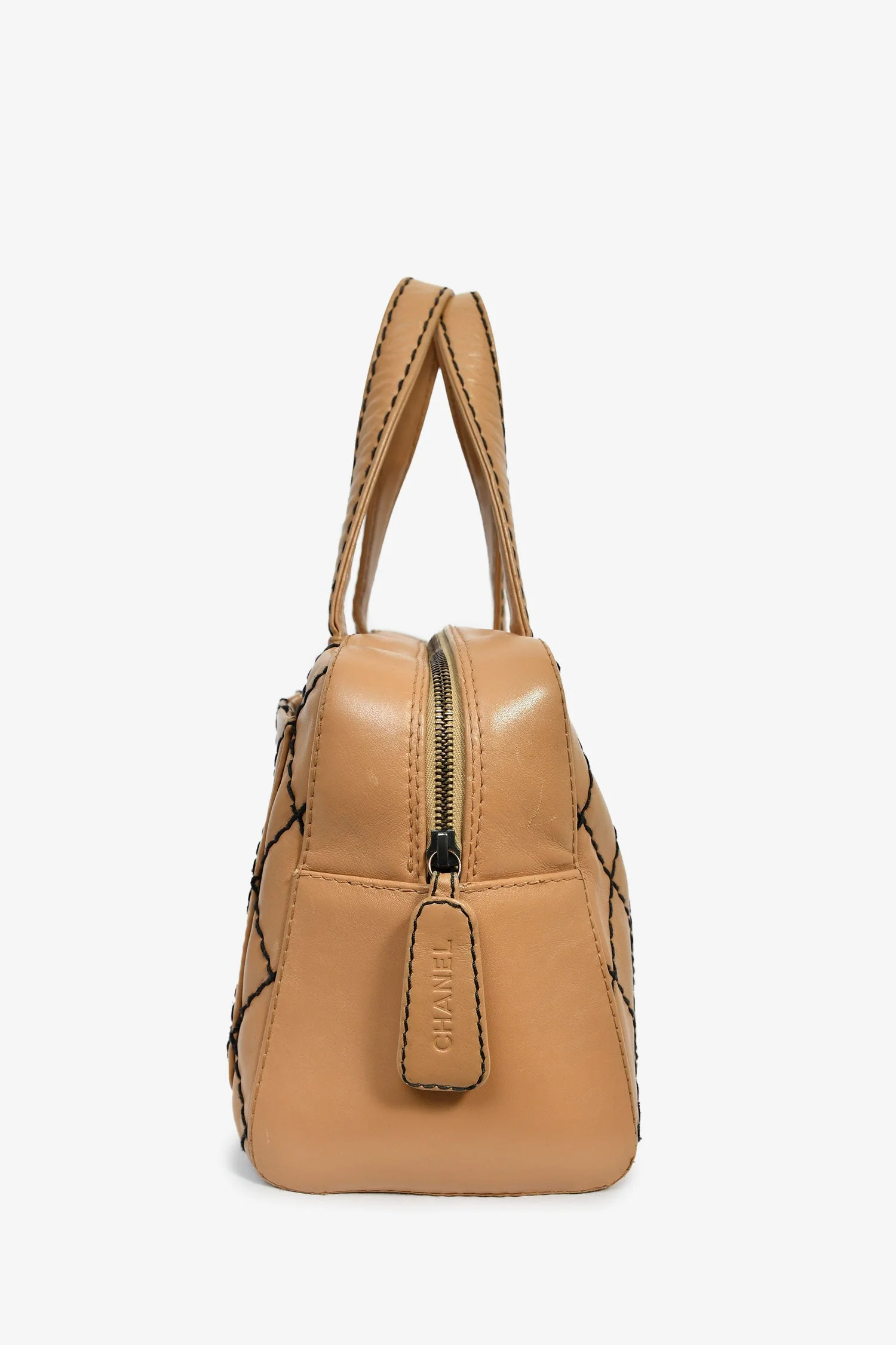 Pre-Loved Chanel™ 2000-2002 Tan Contrast Leather Medium Boston Bag - Image 3