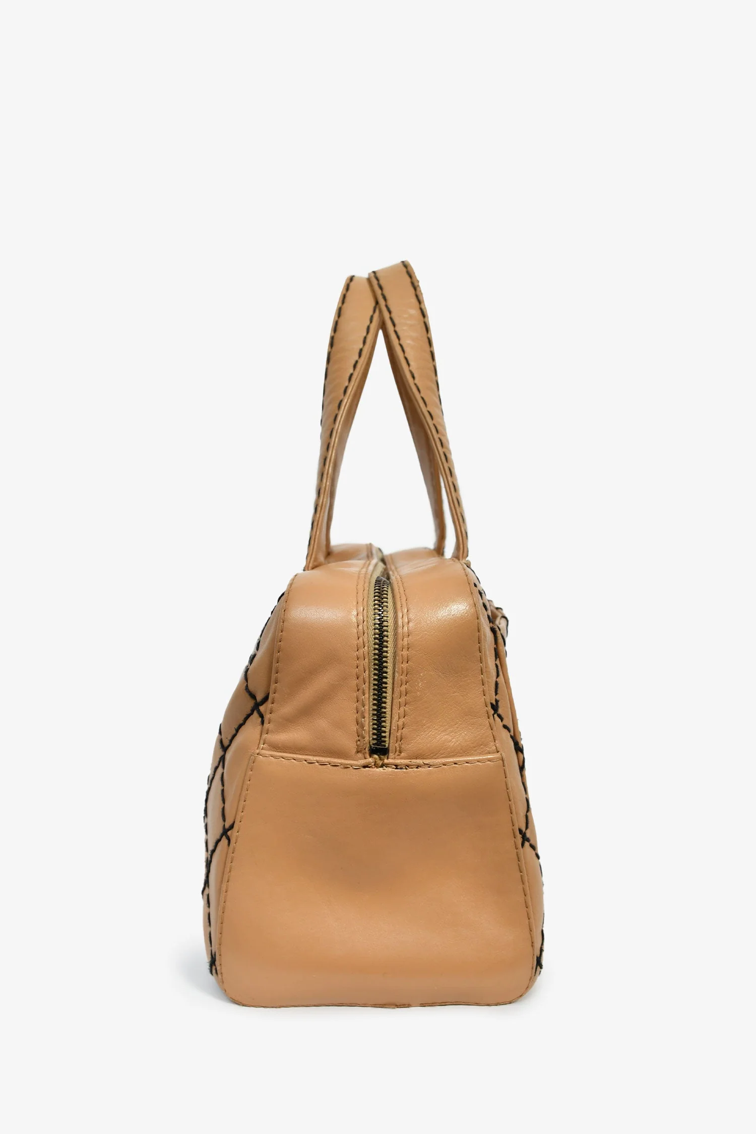 Pre-Loved Chanel™ 2000-2002 Tan Contrast Leather Medium Boston Bag - Image 4