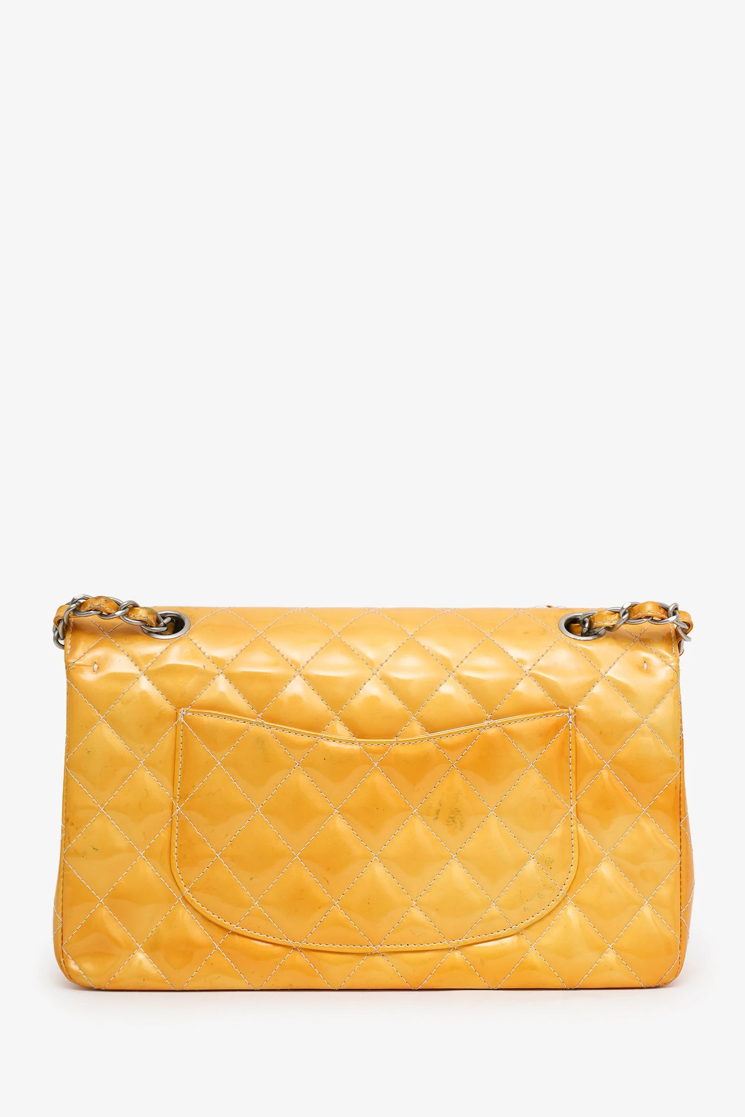 Pre-Loved Chanel™ 2000-2002 Yellow Patent Medium Double Flap Bag - Image 2