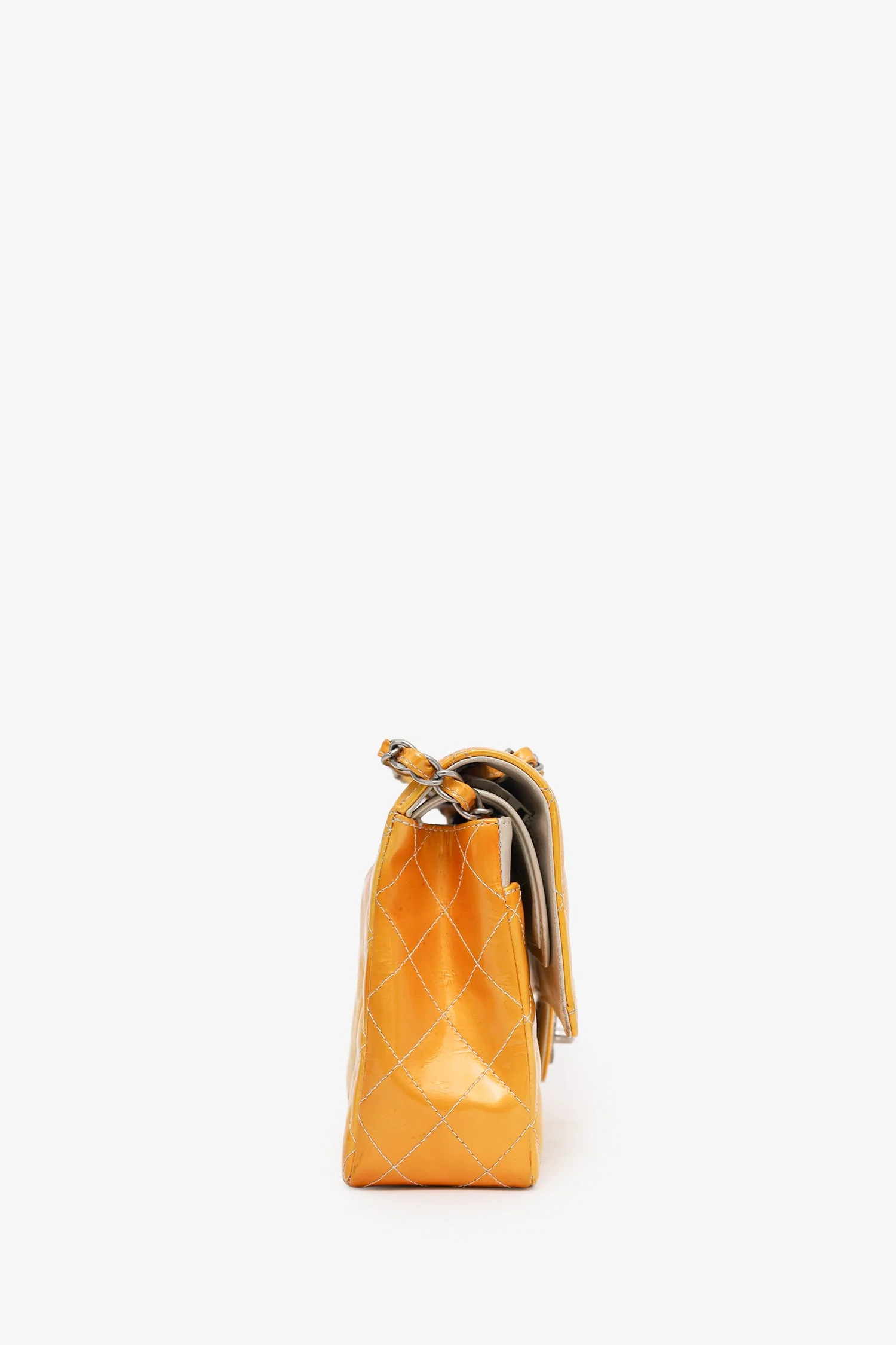 Pre-Loved Chanel™ 2000-2002 Yellow Patent Medium Double Flap Bag - Image 3