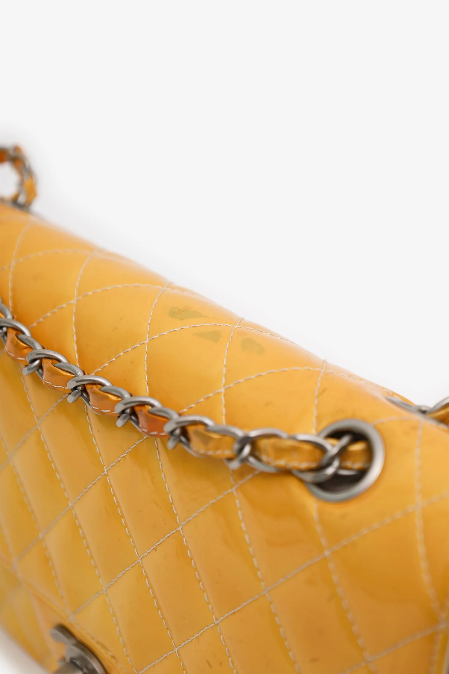 Pre-Loved Chanel™ 2000-2002 Yellow Patent Medium Double Flap Bag - Image 8