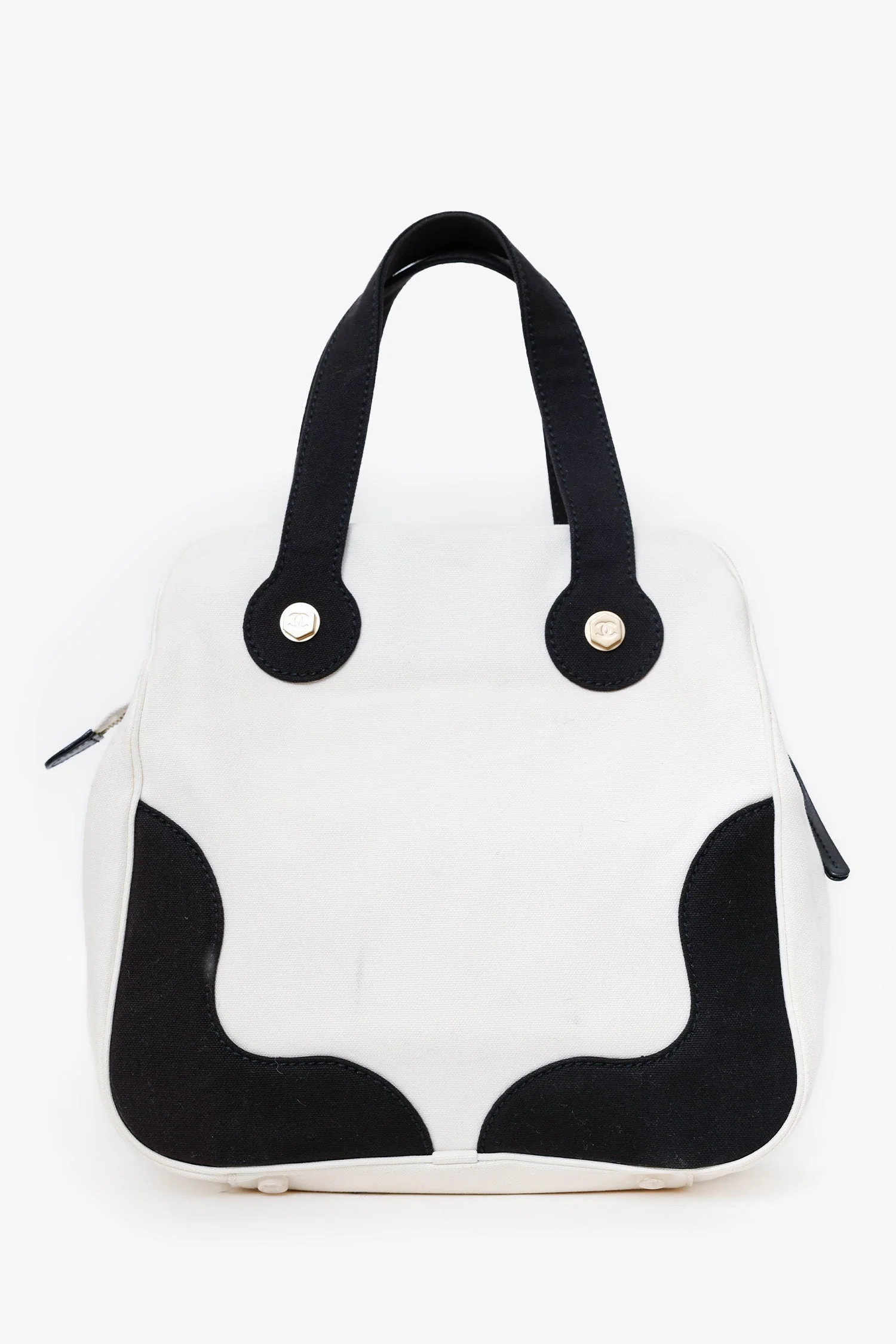 Pre-Loved Chanel™ 2003-04 Black/White Canvas Marshmallow CC Handle Bag - Image 2