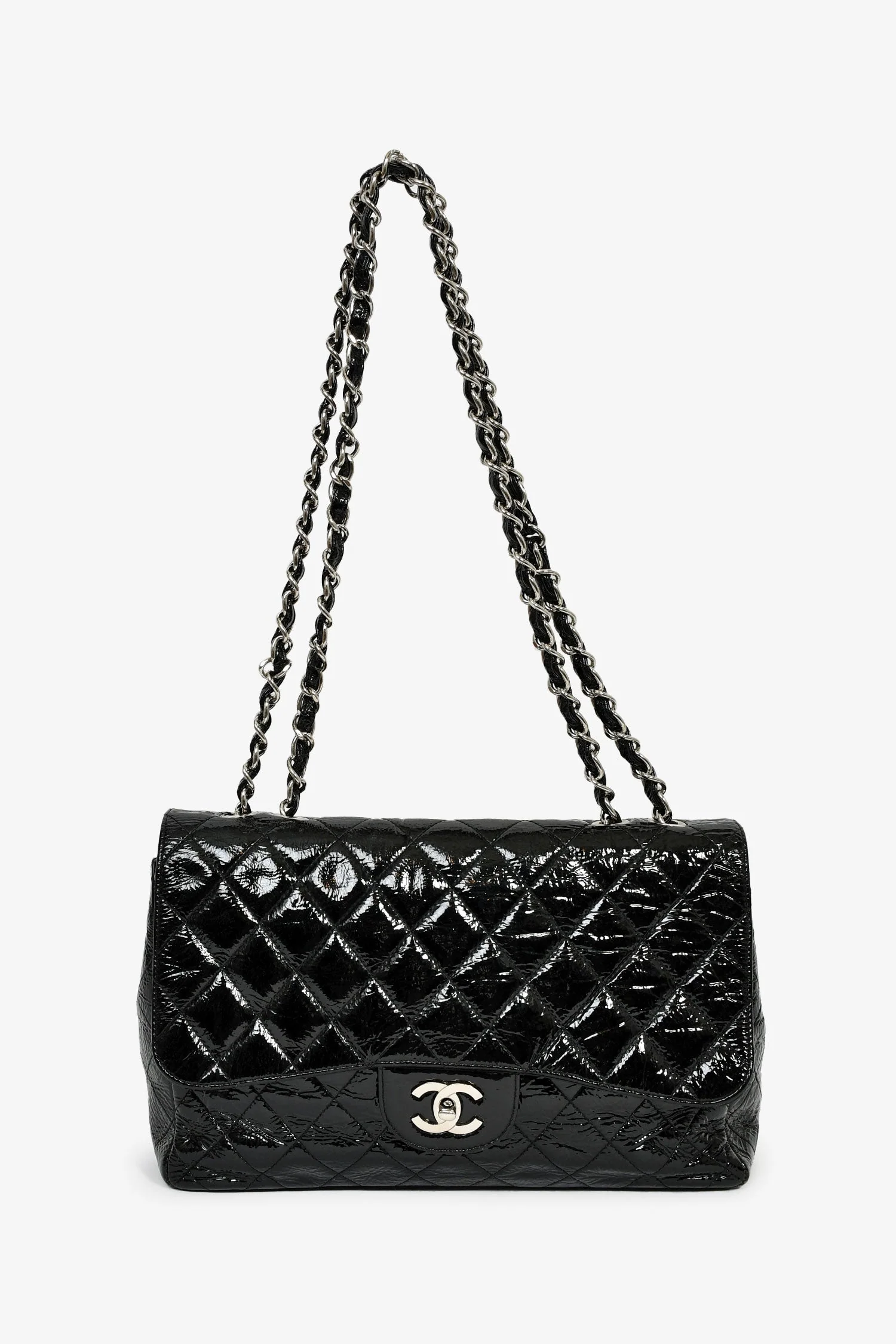Pre-Loved Chanel™ 2006-08 Black Glossy Patent Single Jumbo Flap Bag - Image 7