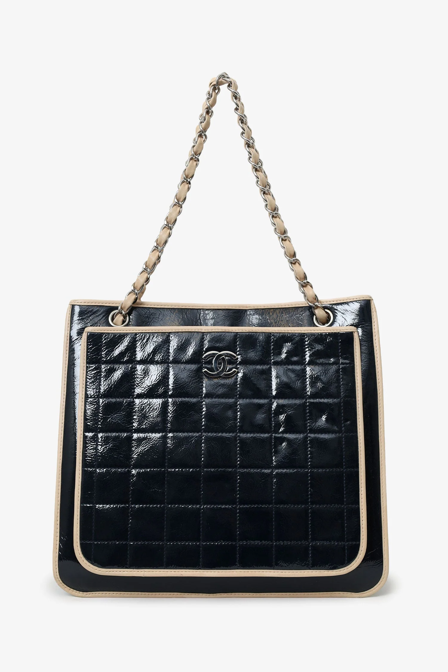 Pre-Loved Chanel™ 2006-08 Black Patent Leather Chocolate Bar Tote Bag - Image 7