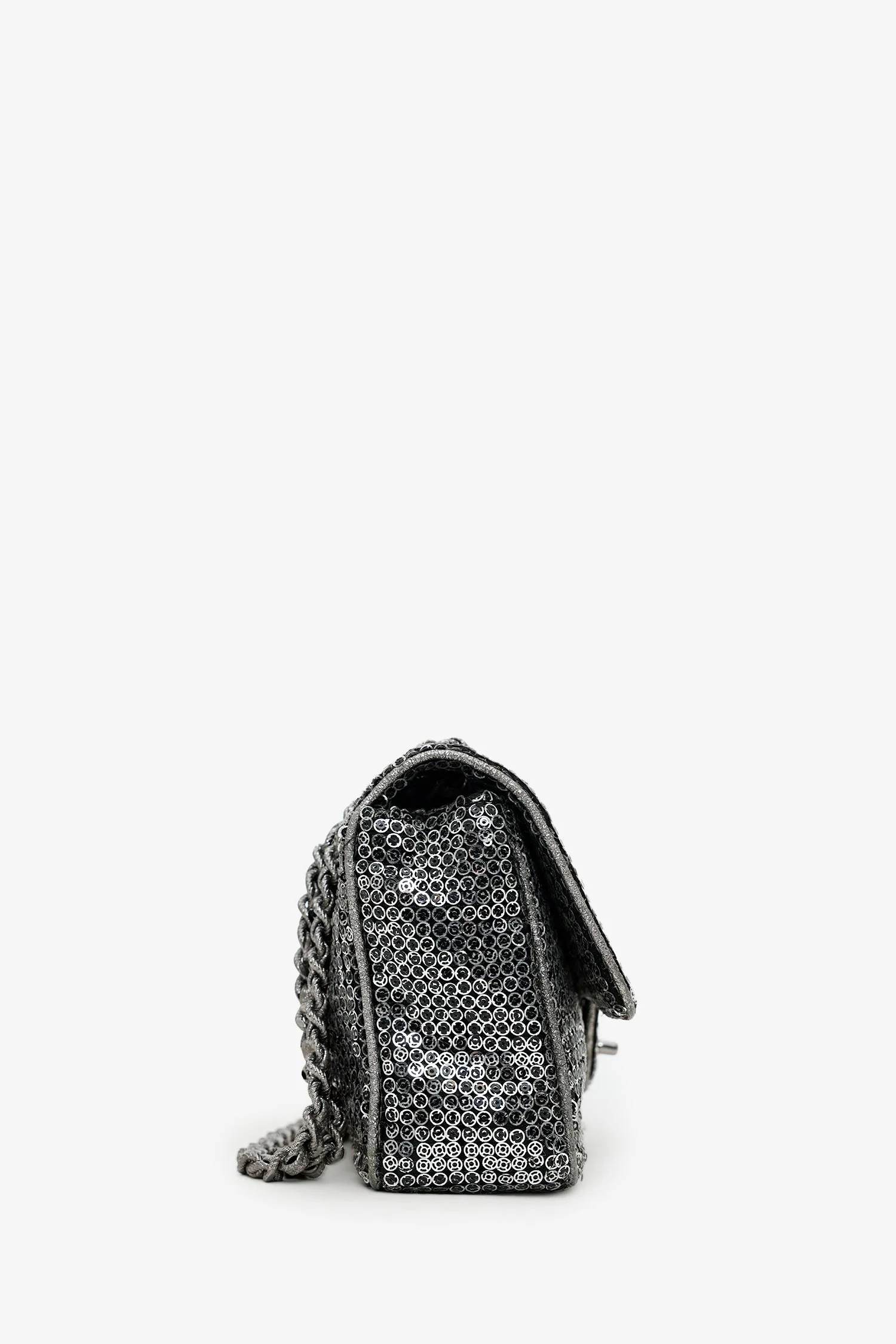 Pre-Loved Chanel™ 2006-08 Silver Metallic Sequin Classic Single Flap Bag - Image 3