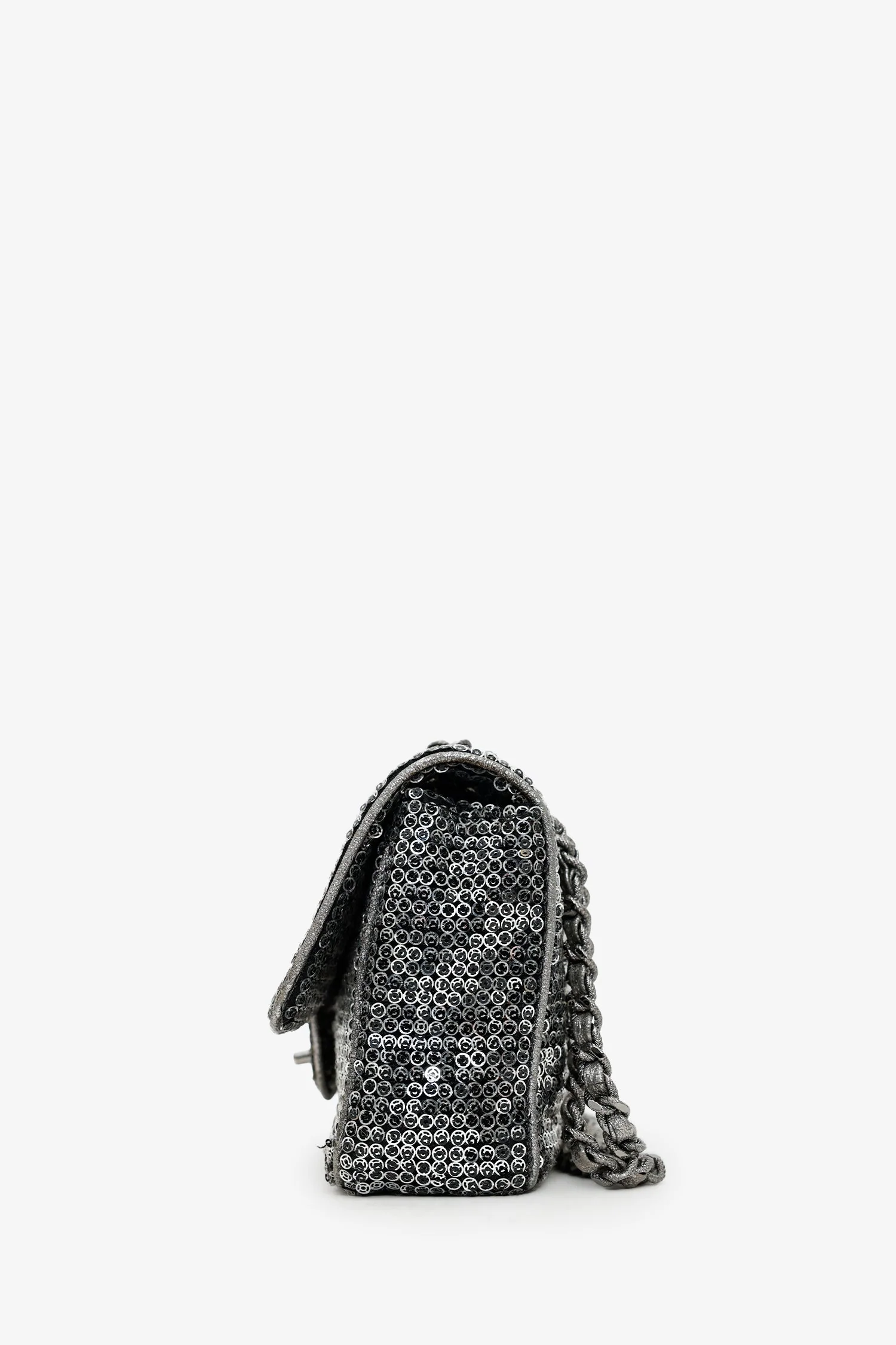 Pre-Loved Chanel™ 2006-08 Silver Metallic Sequin Classic Single Flap Bag - Image 4