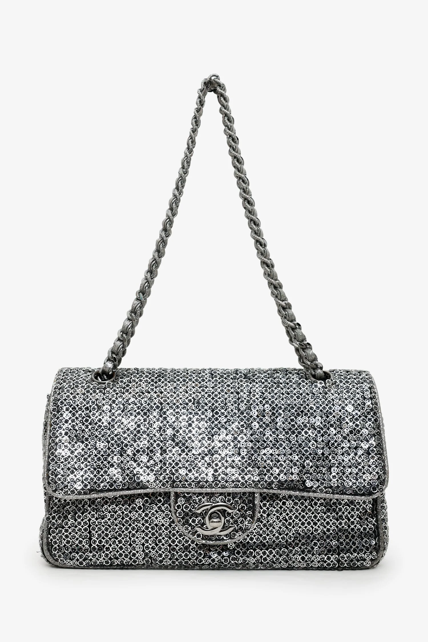 Pre-Loved Chanel™ 2006-08 Silver Metallic Sequin Classic Single Flap Bag - Image 6