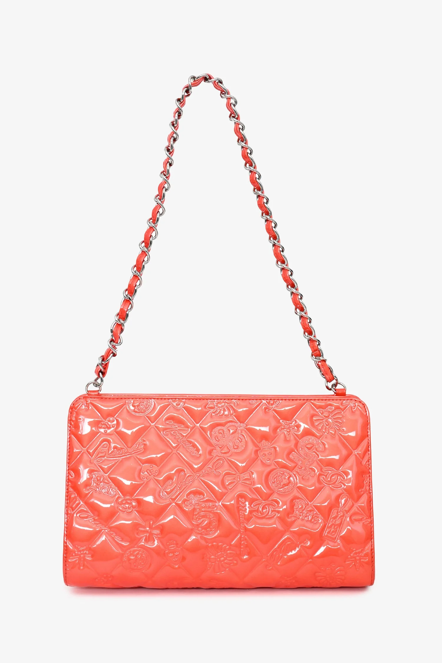 Pre-Loved Chanel™ 2006-2008 Orange Patent Lucky Symbols Pochette - Image 2