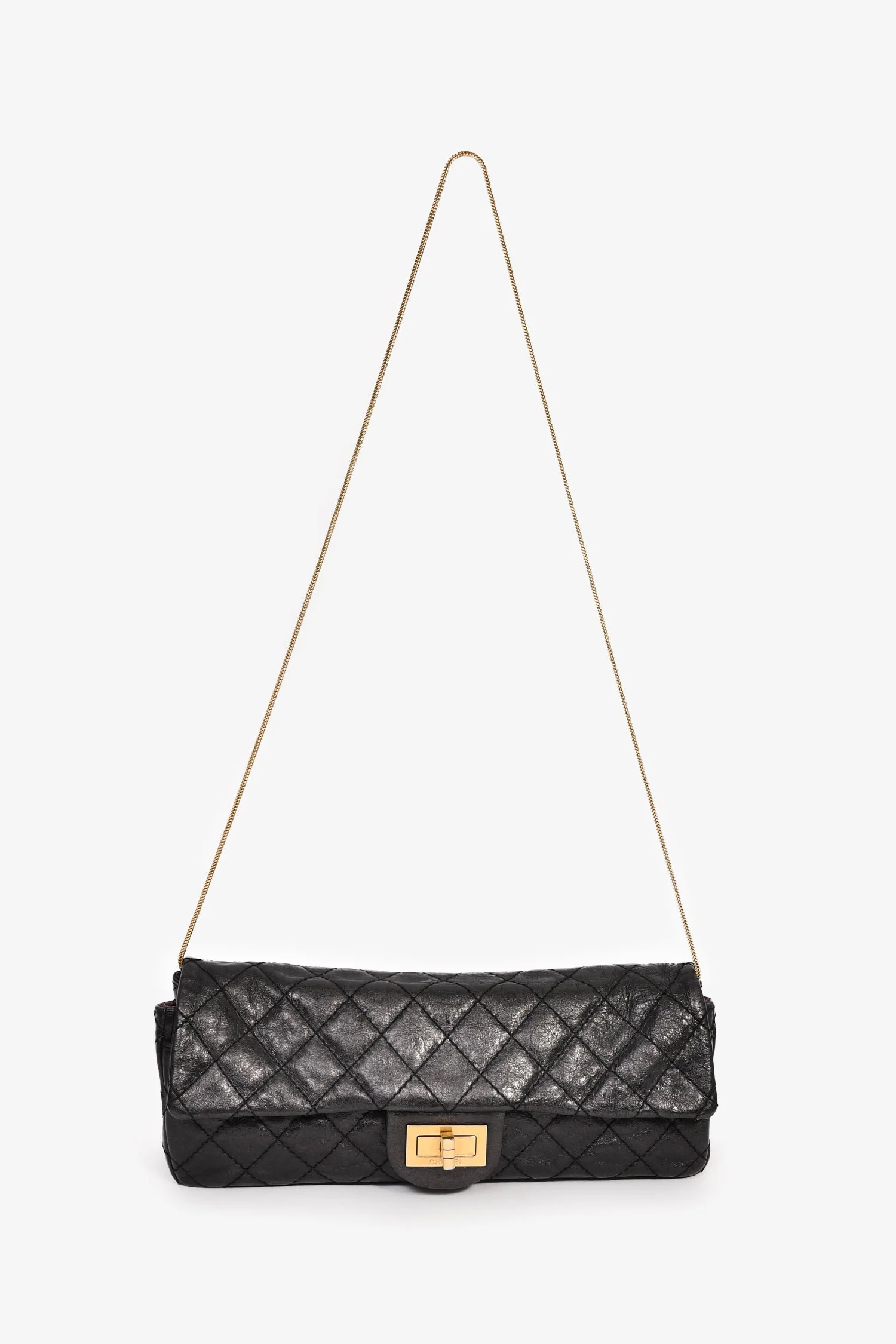 Pre-Loved Chanel™ 2008/09 Black Quilted Calfskin 2.55 East West Clutch On Chain - Image 8