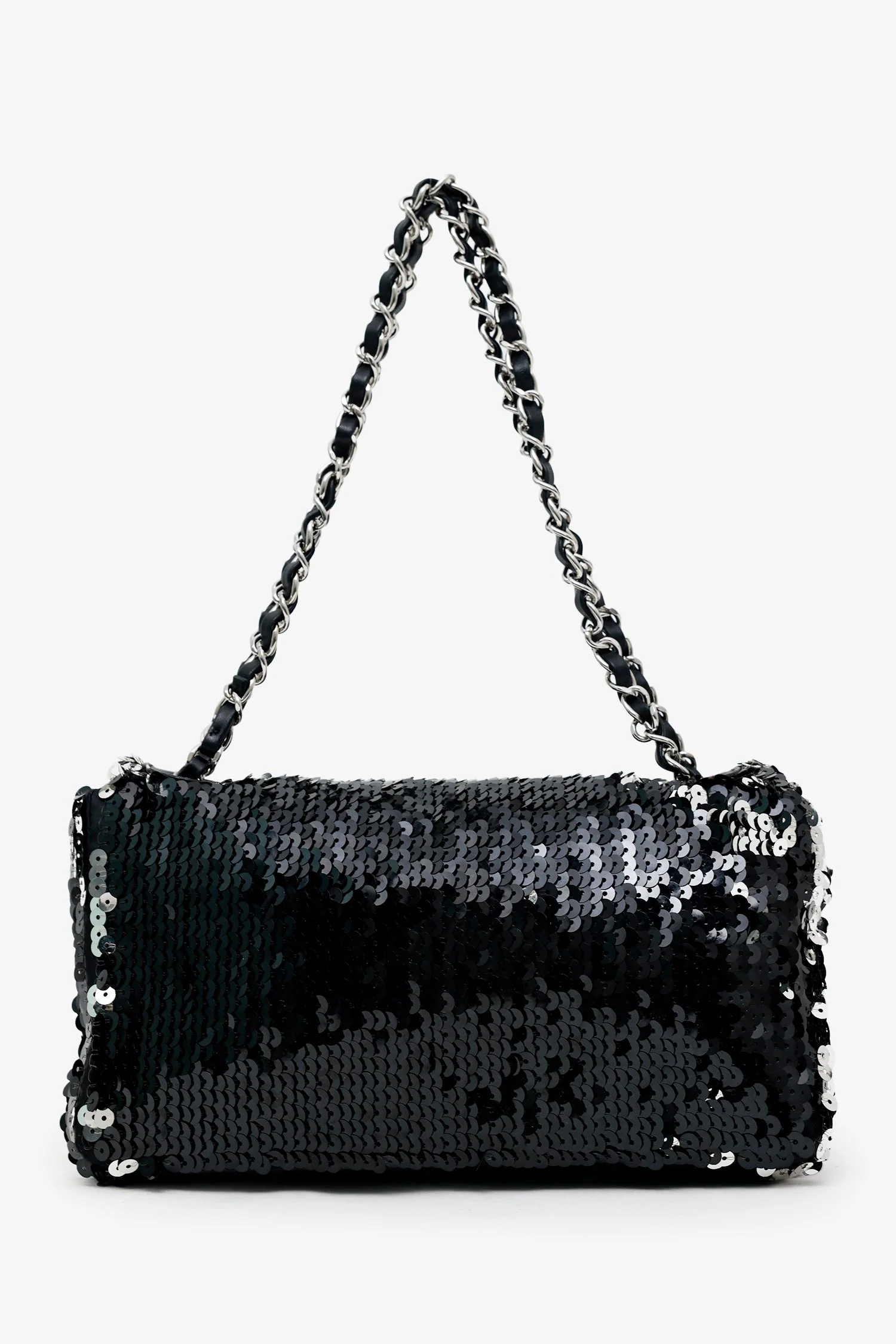 Pre-Loved Chanel™ 2008-09 Black/Silver Sequin Flap CC Logo Shoulder Bag - Image 2