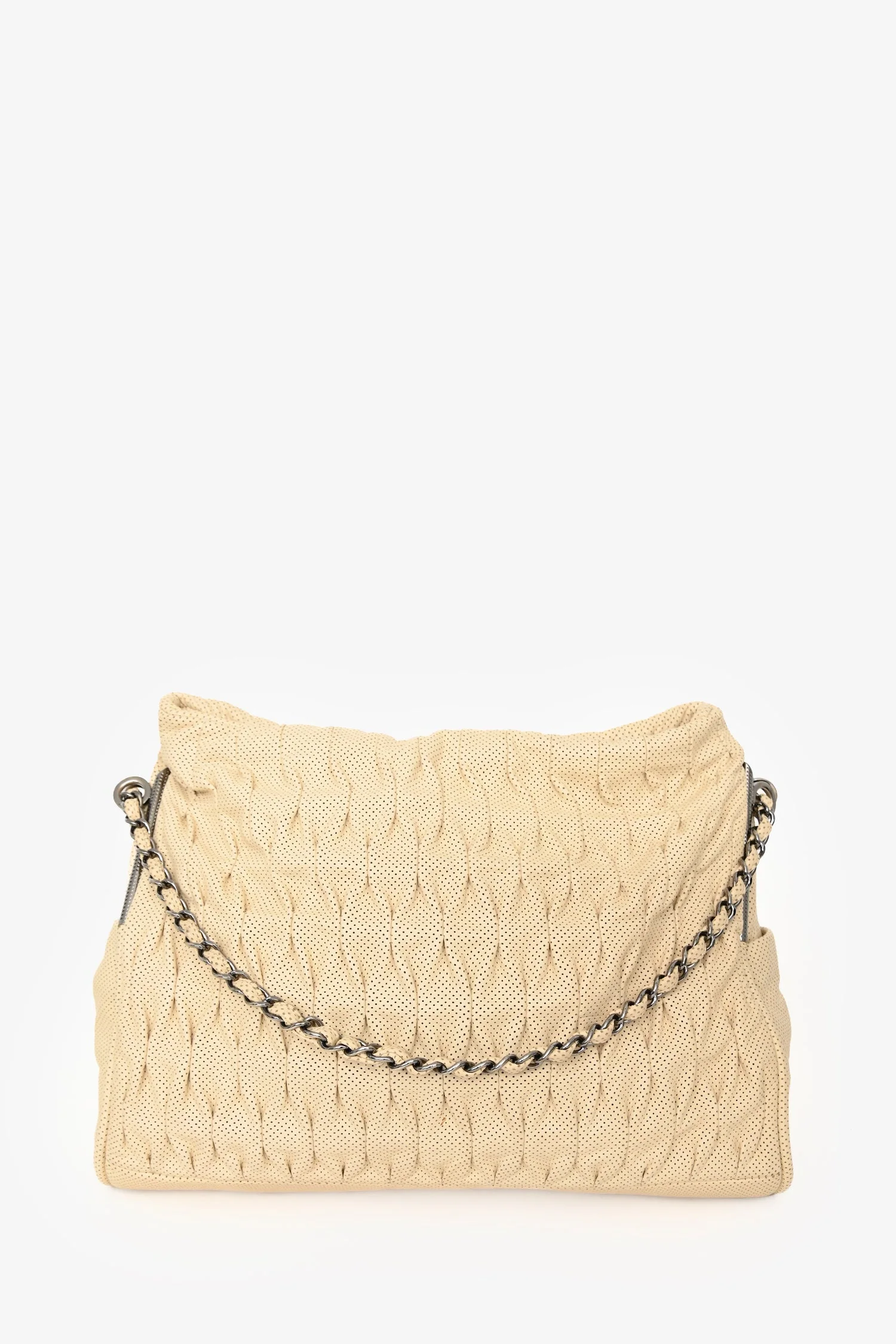 Chanel™ 2008-2009 Cream Perforated Pleated Leather Chain Shoulder Bag (Pre-Loved ) - Image 3