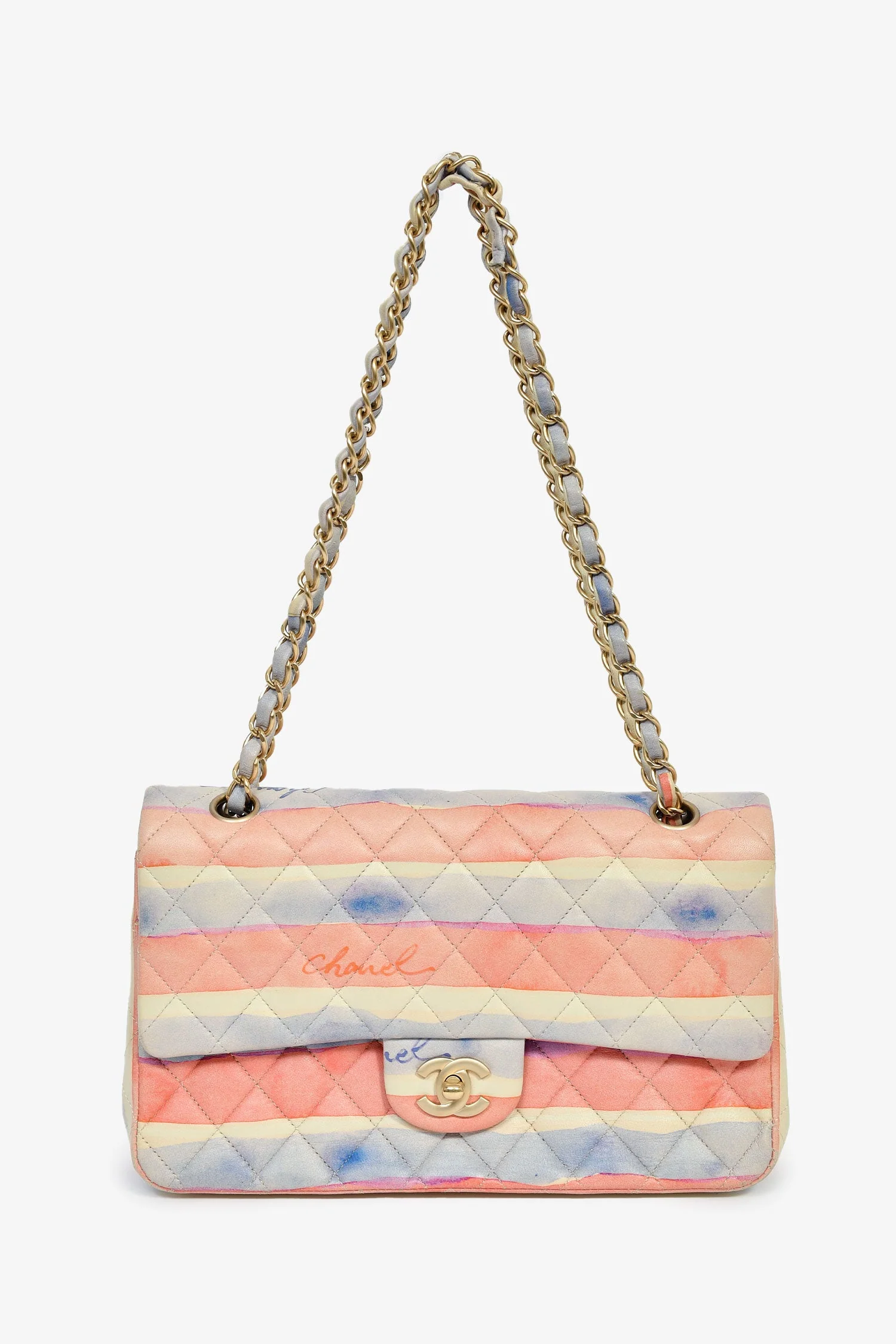 Pre-Loved Chanel™ 2009/10 Pink/Multicolour Lambskin Watercolour Medium Double Flap - Image 7