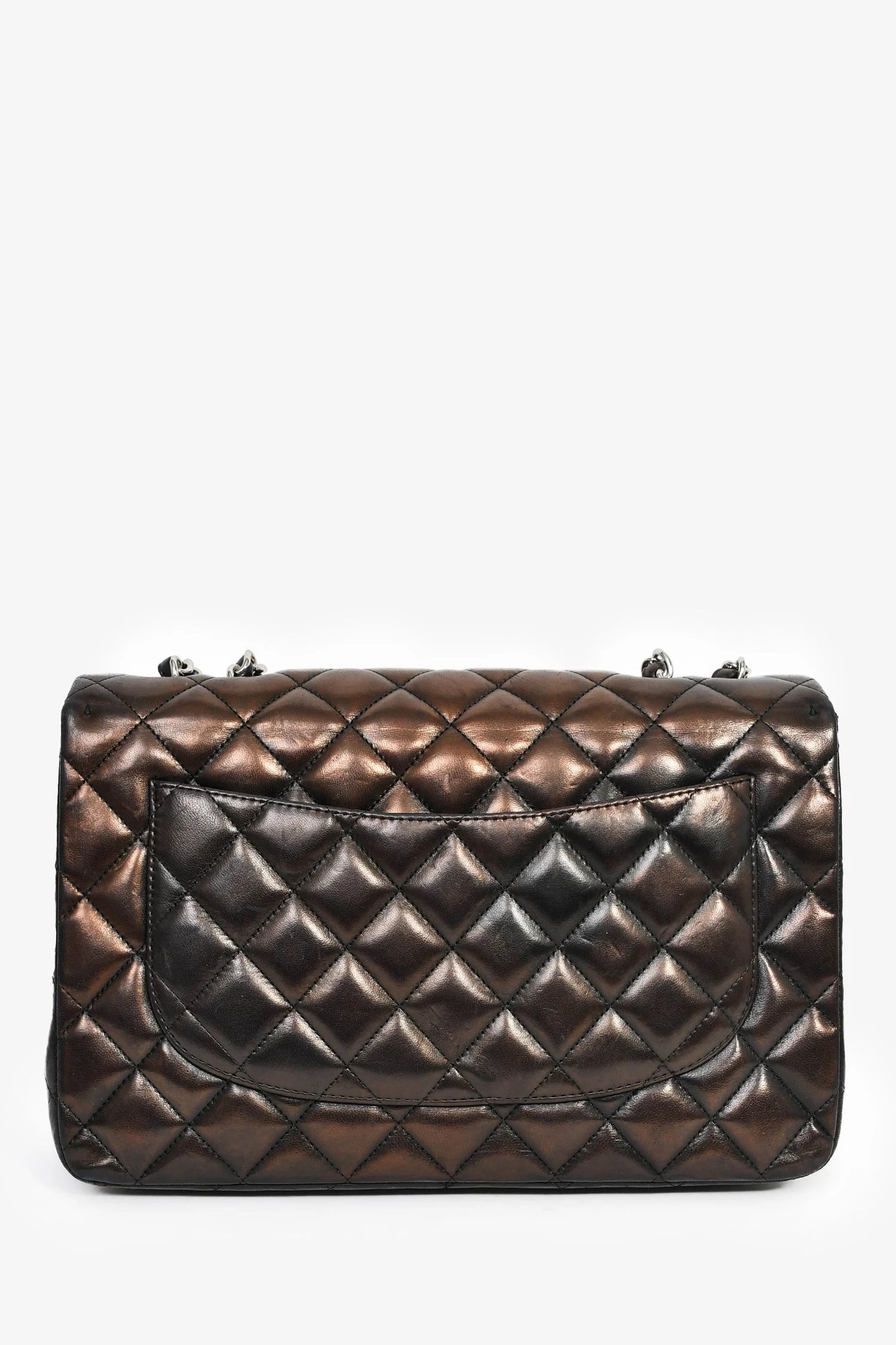 Pre-Loved Chanel™ 2009/2010 Brown/Black Lambskin Leather Metallic Single Flap Jumbo Bag - Image 2