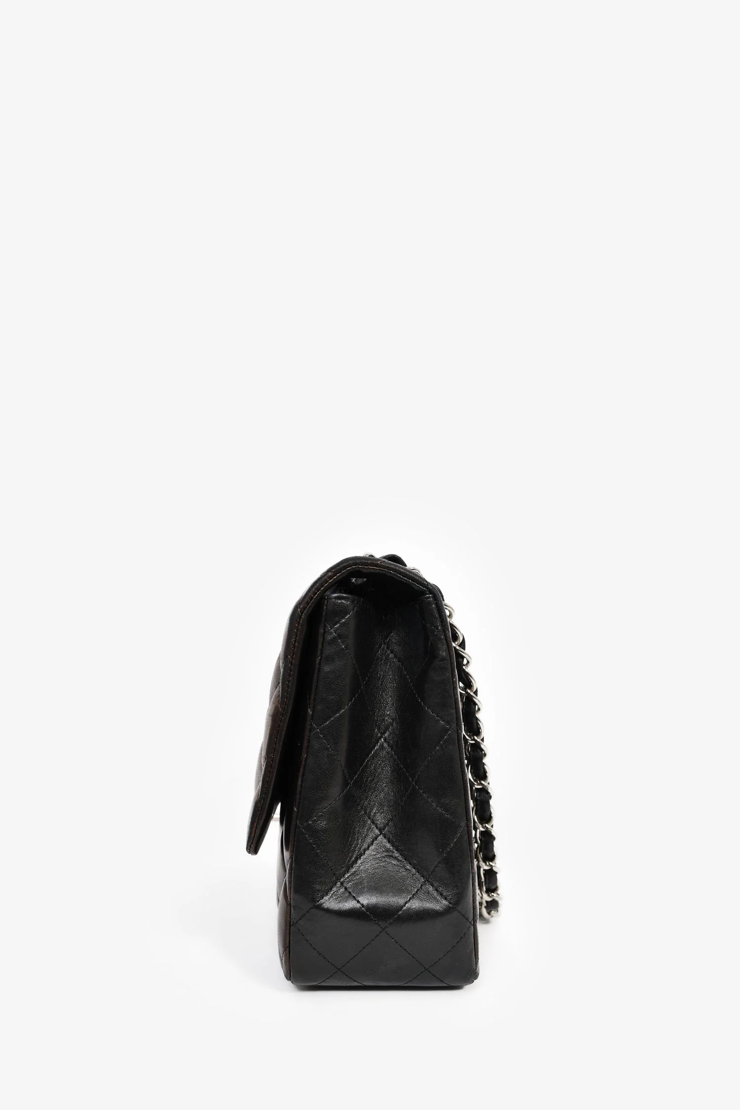 Pre-Loved Chanel™ 2009/2010 Brown/Black Lambskin Leather Metallic Single Flap Jumbo Bag - Image 4