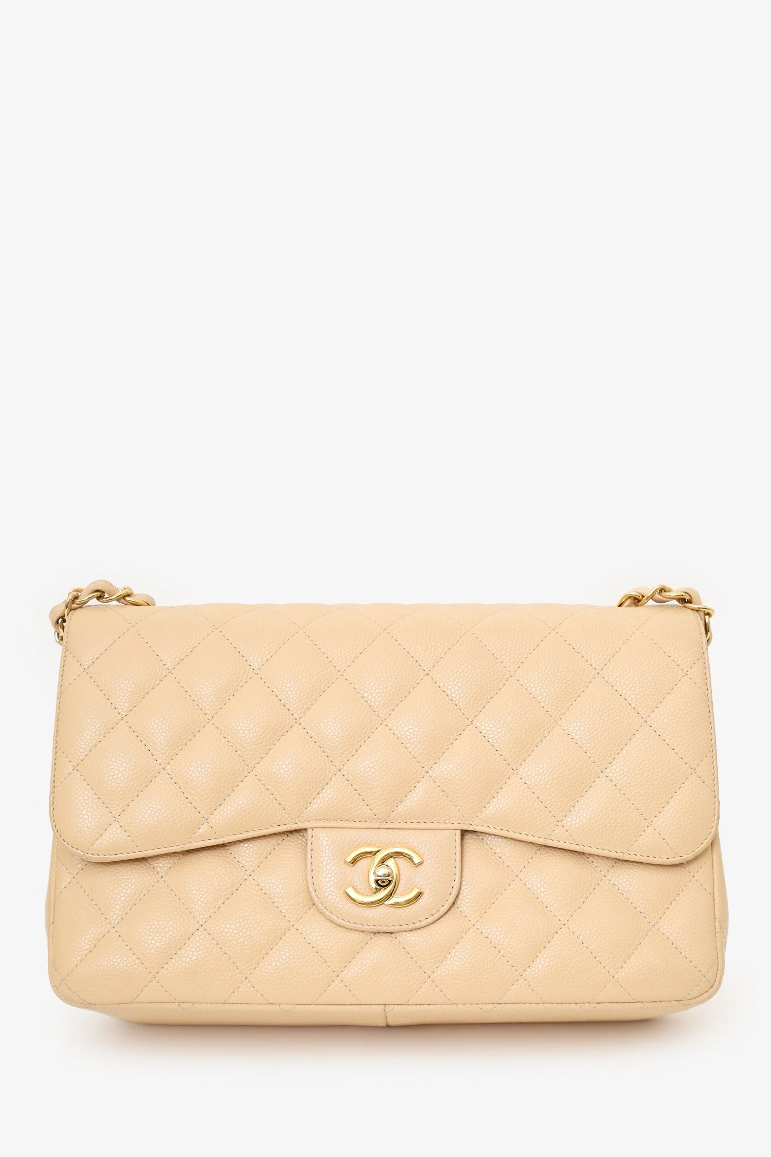 Pre-Loved Chanel™ 2010-11 Beige Caviar Leather Jumbo Classic Double Flap Bag