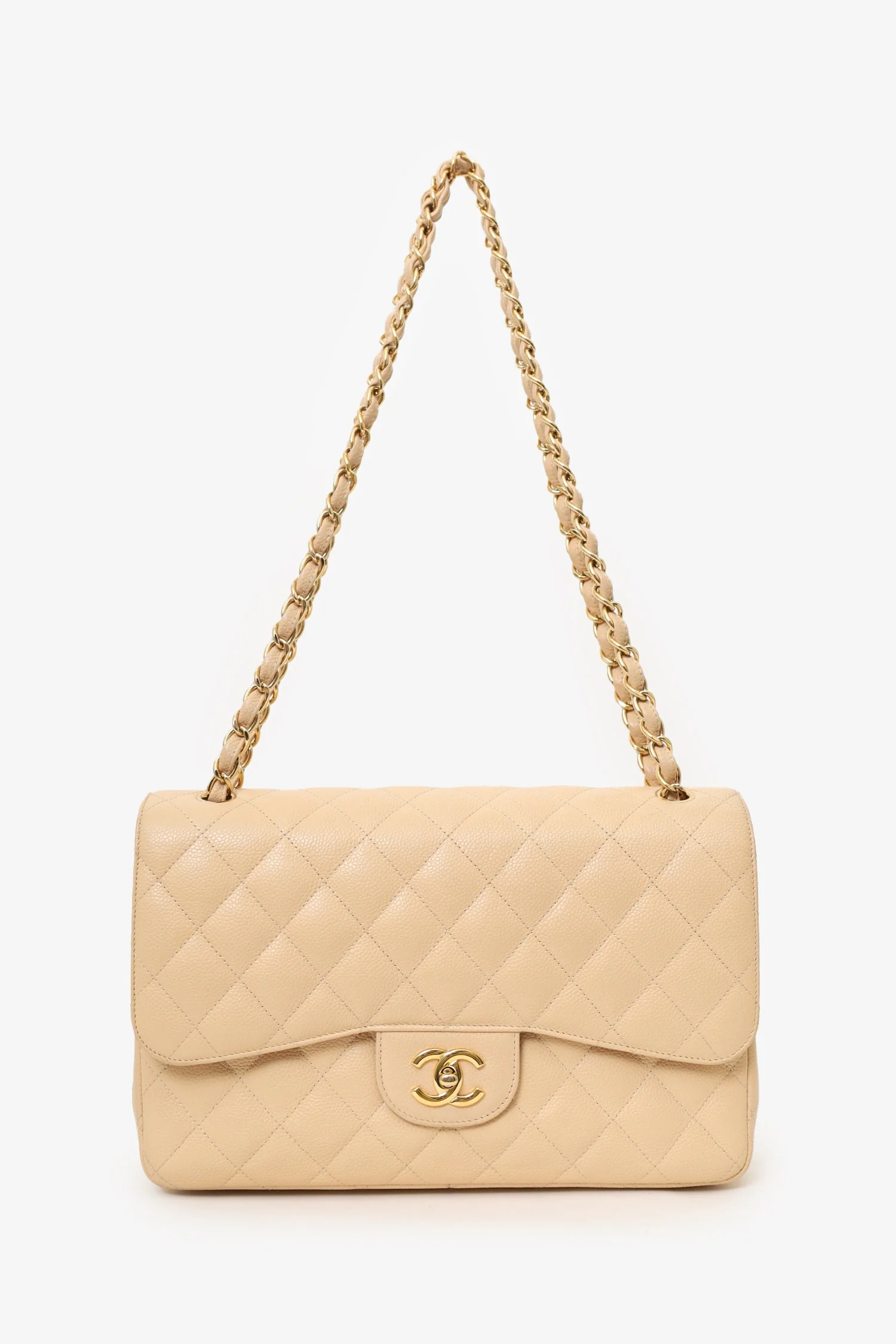 Pre-Loved Chanel™ 2010-11 Beige Caviar Leather Jumbo Classic Double Flap Bag - Image 2