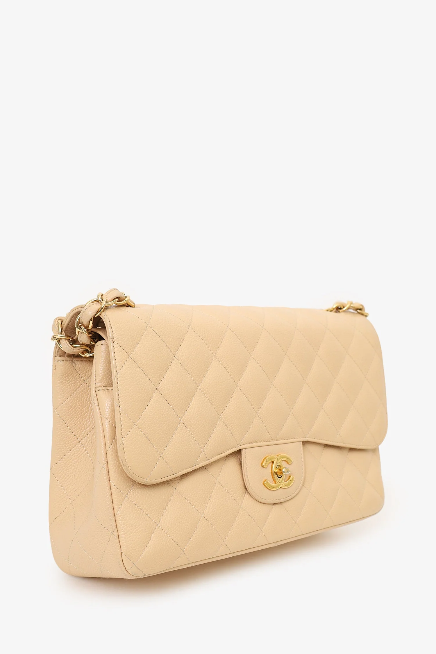 Pre-Loved Chanel™ 2010-11 Beige Caviar Leather Jumbo Classic Double Flap Bag - Image 3