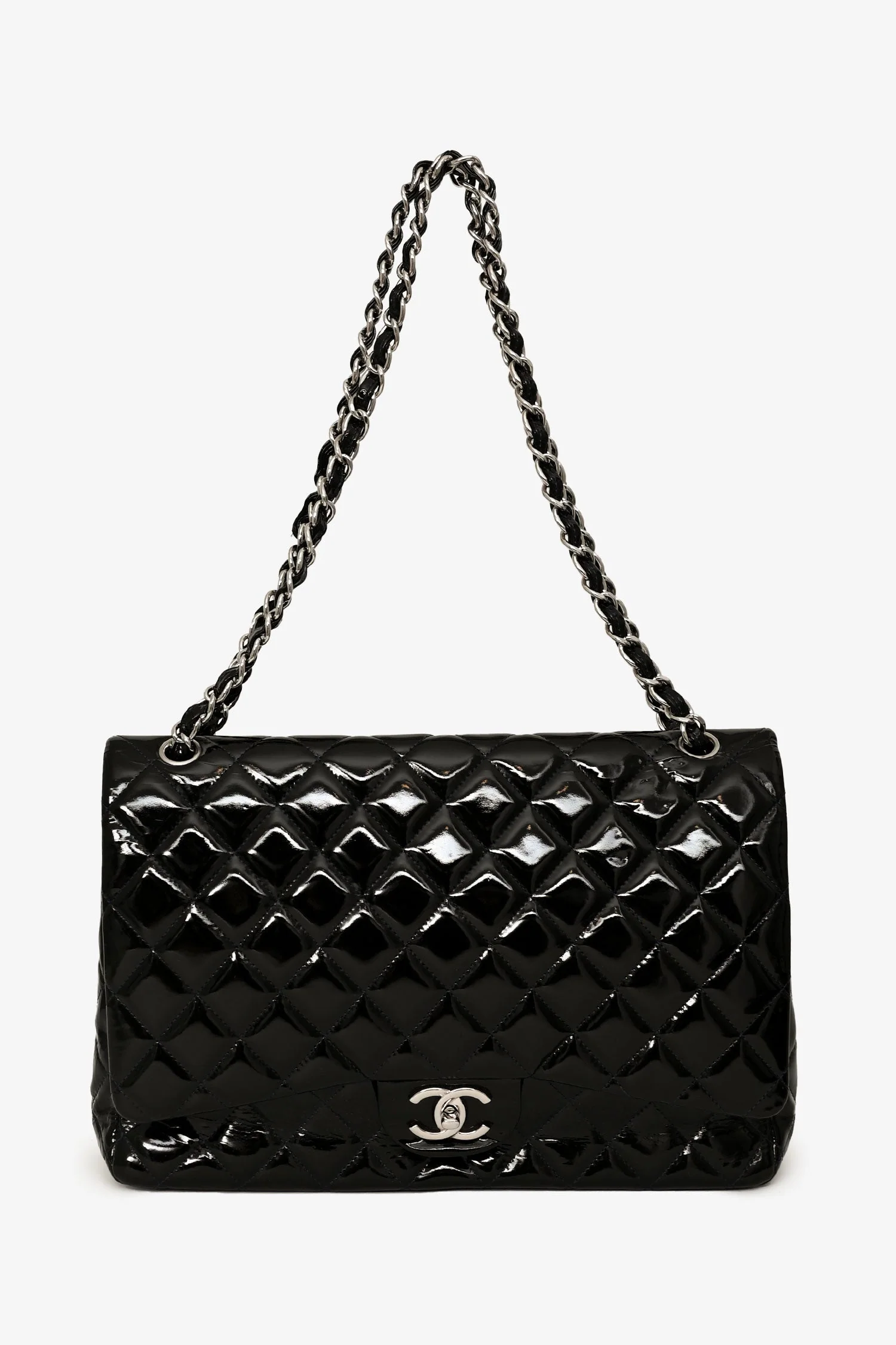 Pre-Loved Chanel™ 2010-11 Black Patent Leather Maxi Jumbo Double Flap - Image 7