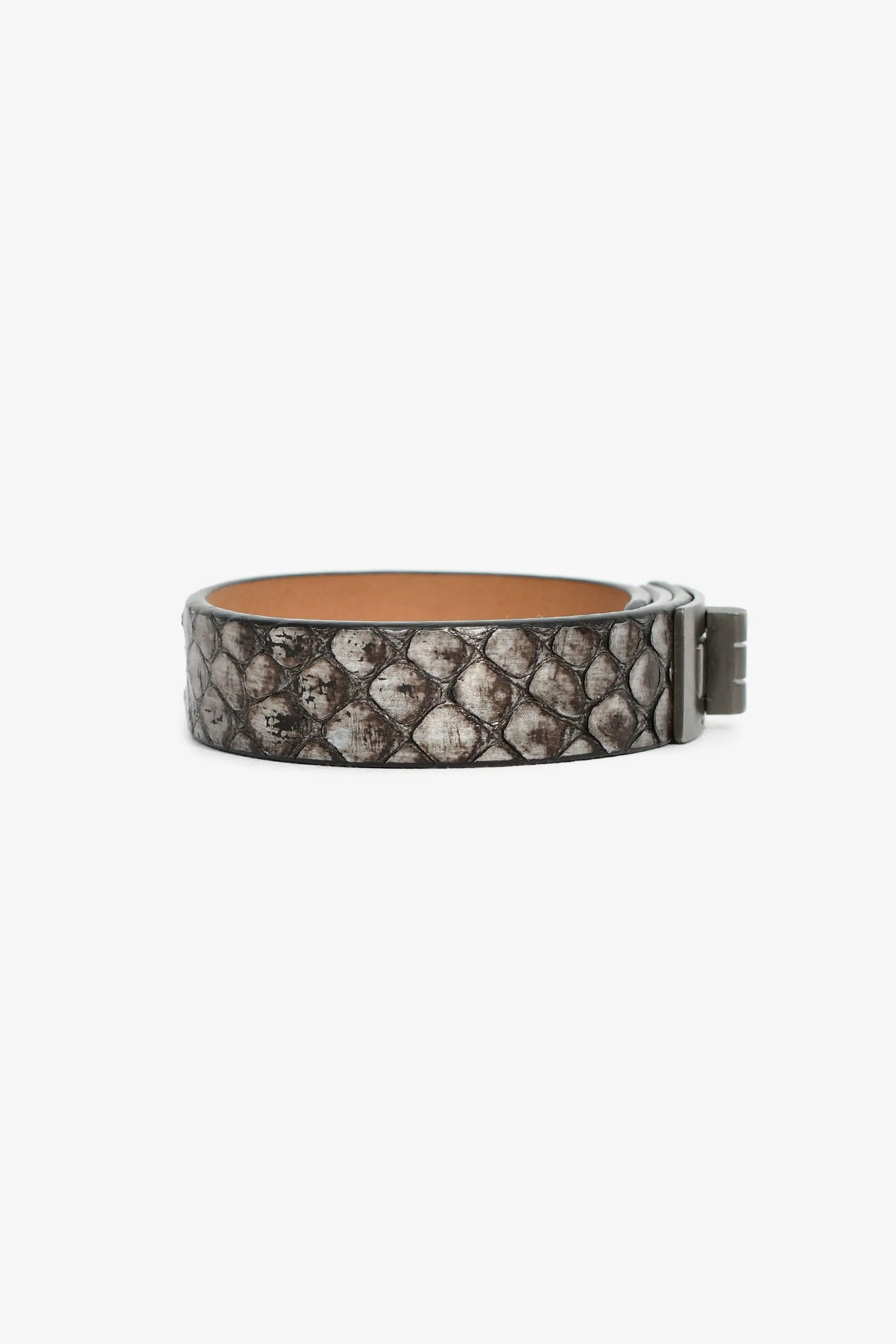 Pre-Loved Chanel™ 2010 Silver Metallic Python Leather Mademoiselle Turnlock Bracelet - Image 2