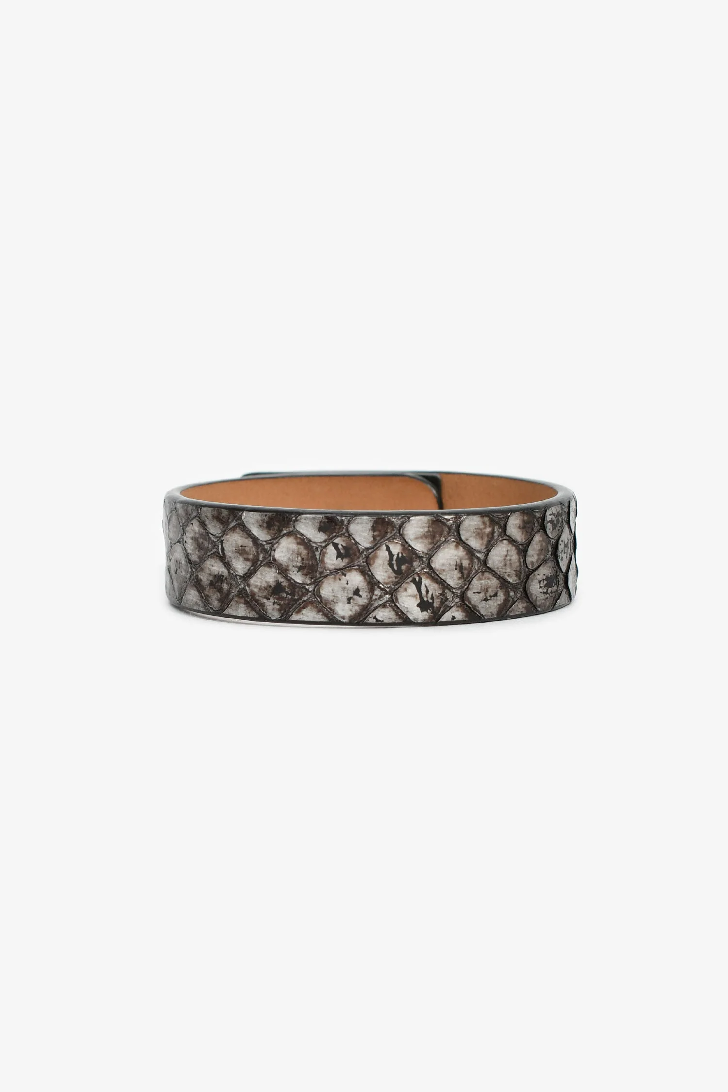 Pre-Loved Chanel™ 2010 Silver Metallic Python Leather Mademoiselle Turnlock Bracelet - Image 3