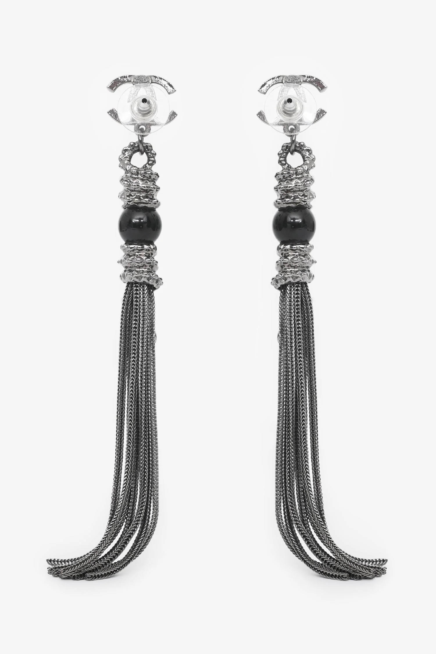 Pre-Loved Chanel™ 2010 Silver Tone Metal Fringe Ear Pendants - Image 2