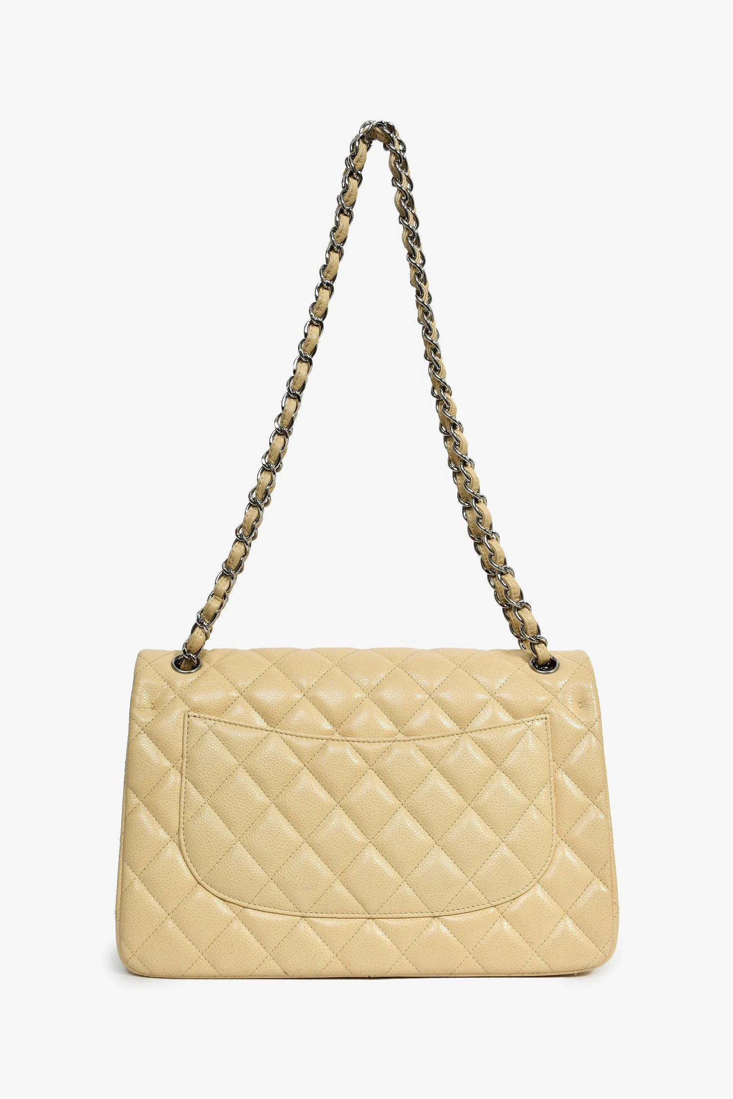 Pre-Loved Chanel™ 2011-12 Beige Caviar Leather Jumbo Double Flap Shoulder Bag - Image 2