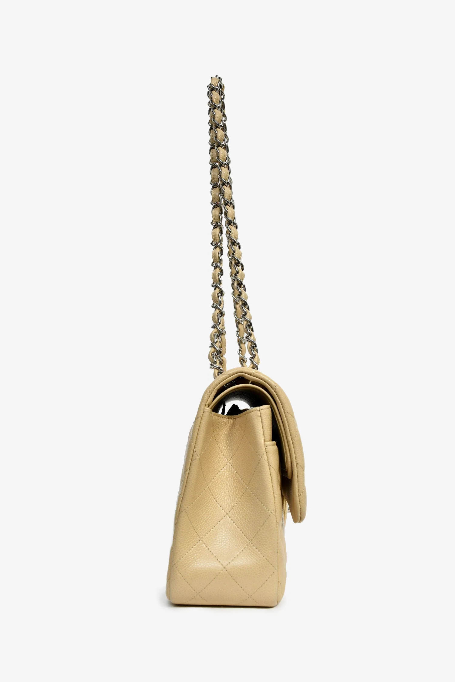 Pre-Loved Chanel™ 2011-12 Beige Caviar Leather Jumbo Double Flap Shoulder Bag - Image 3